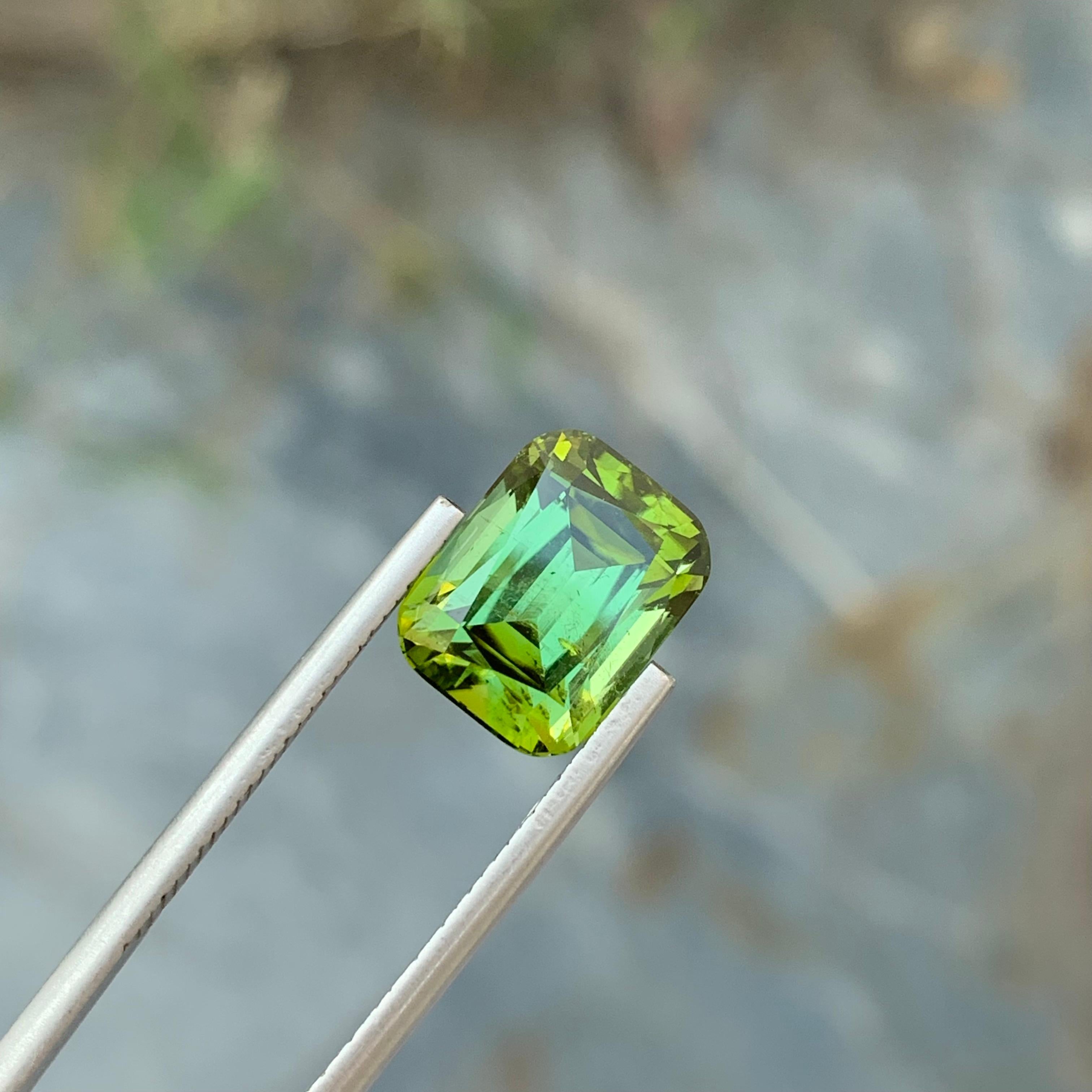 6.15 Carat Natural Loose Green Tourmaline With Lagoon Shade Emerald Shape Gem In New Condition For Sale In Peshawar, PK