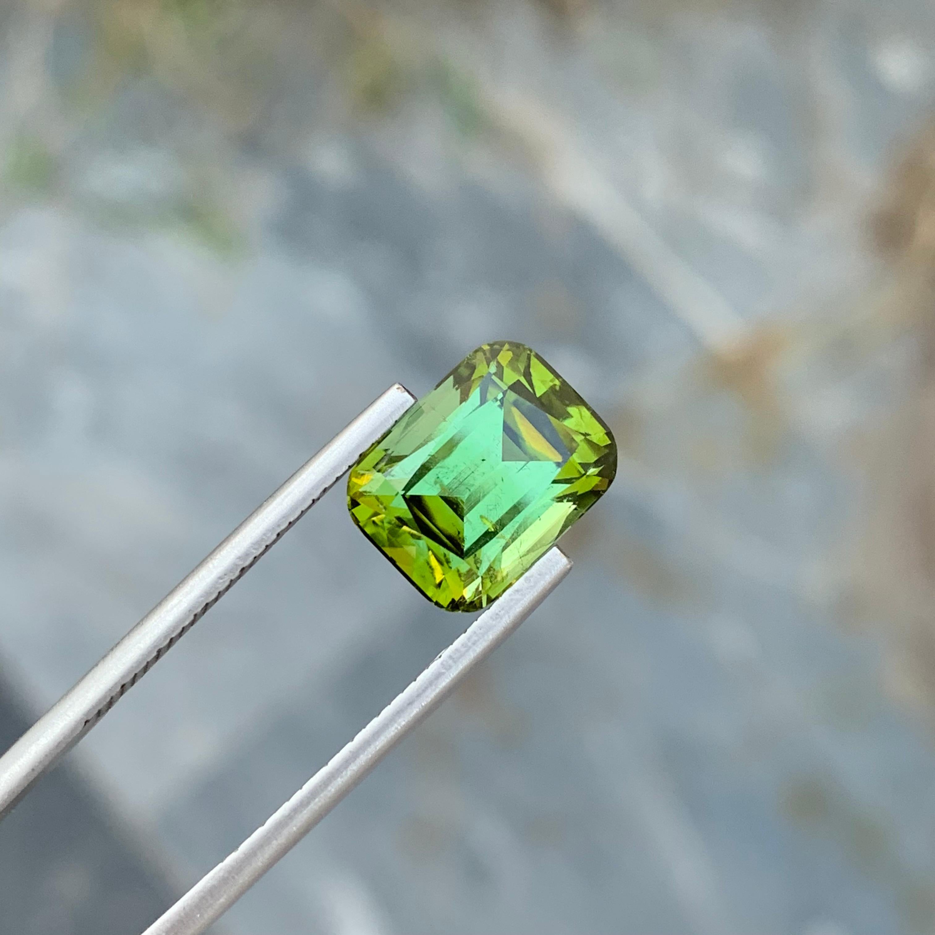 Women's or Men's 6.15 Carat Natural Loose Green Tourmaline With Lagoon Shade Emerald Shape Gem For Sale