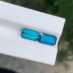 6.15 Carat Natural Loose Indicolite Tourmaline Pair Emerald Shape Gemstone