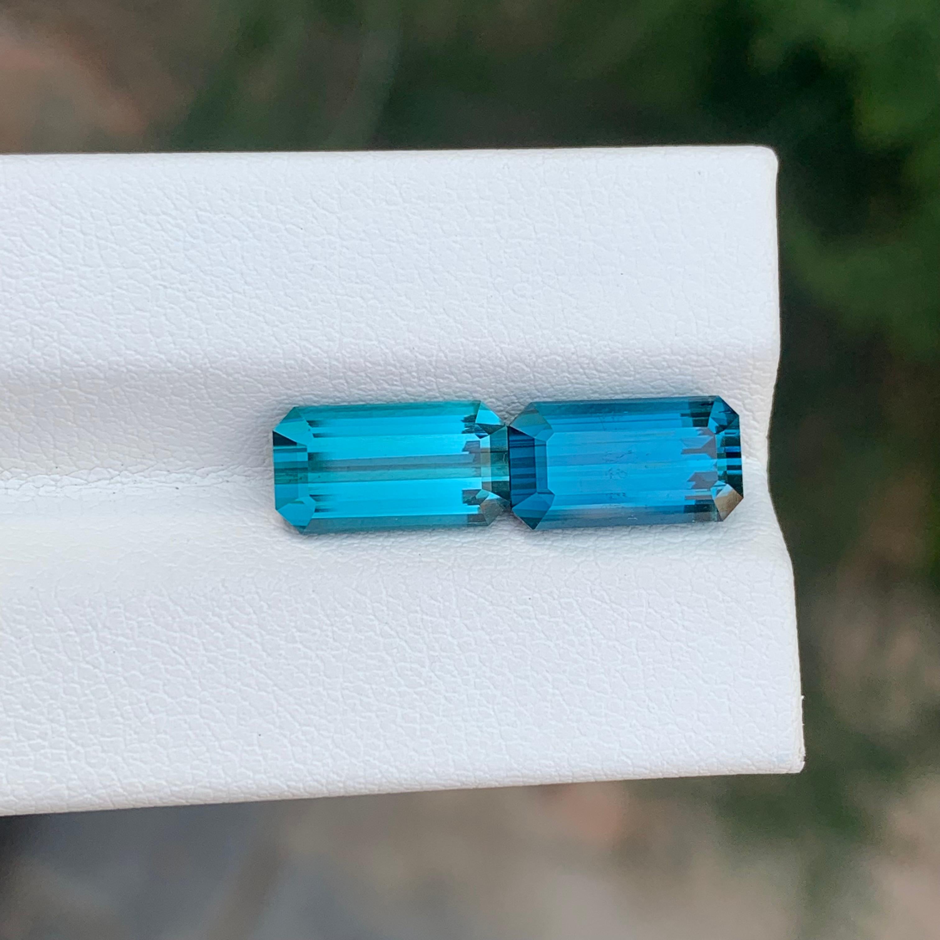 Taille émeraude 6.15 Carat Natural Loose Indicolite Tourmaline Pair Emerald Shape Gemstone (pierre précieuse en forme d'émeraude) en vente