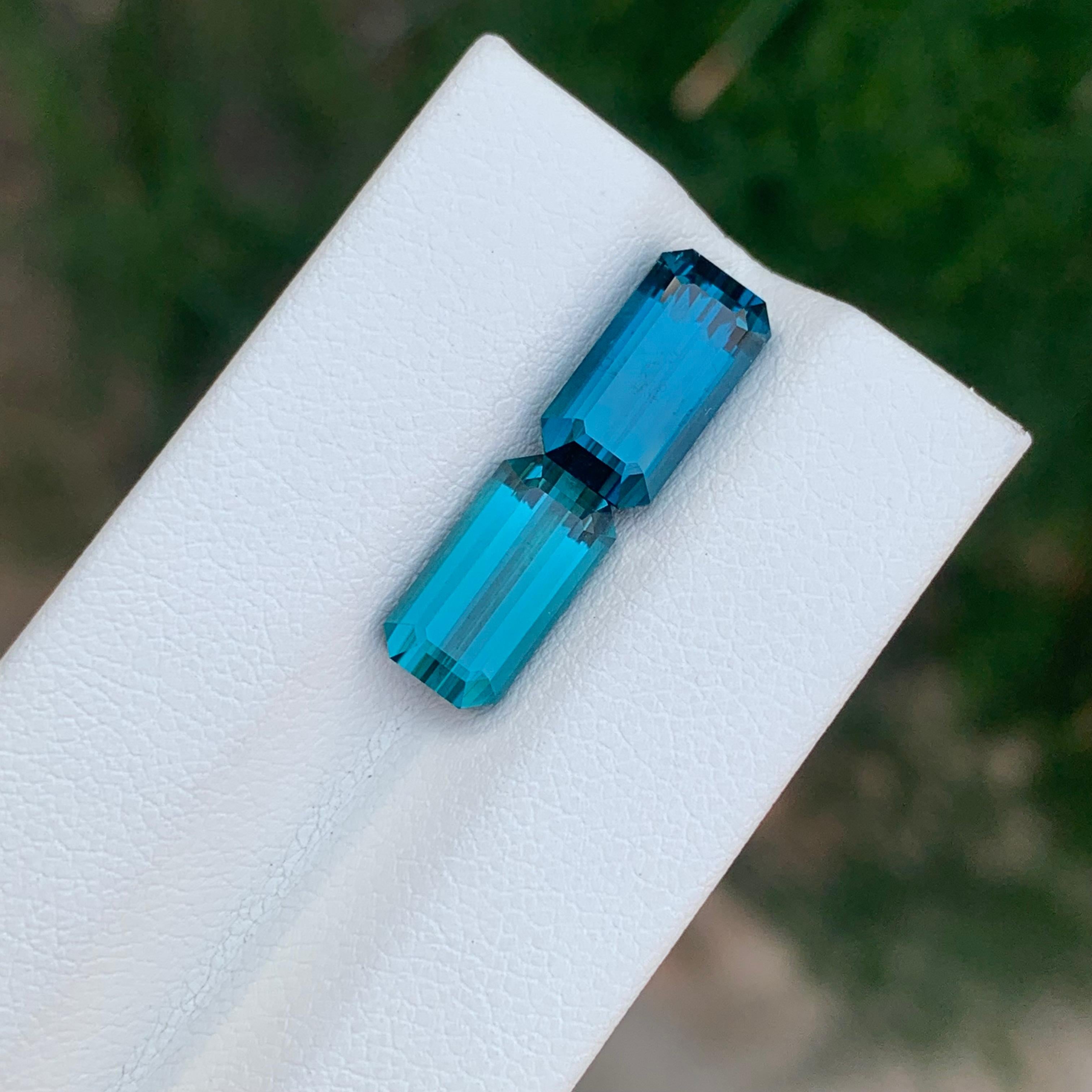 6.15 Carat Natural Loose Indicolite Tourmaline Pair Emerald Shape Gemstone (pierre précieuse en forme d'émeraude) en vente 1