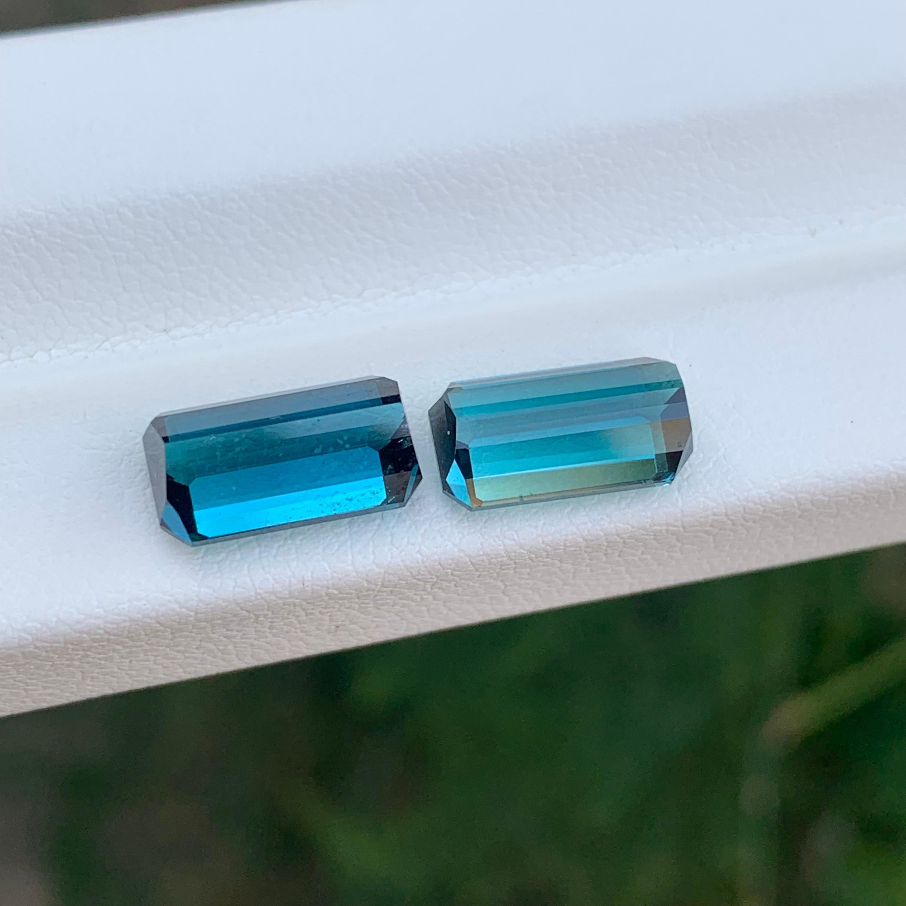 6.15 Carat Natural Loose Indicolite Tourmaline Pair Emerald Shape Gemstone (pierre précieuse en forme d'émeraude) en vente 2