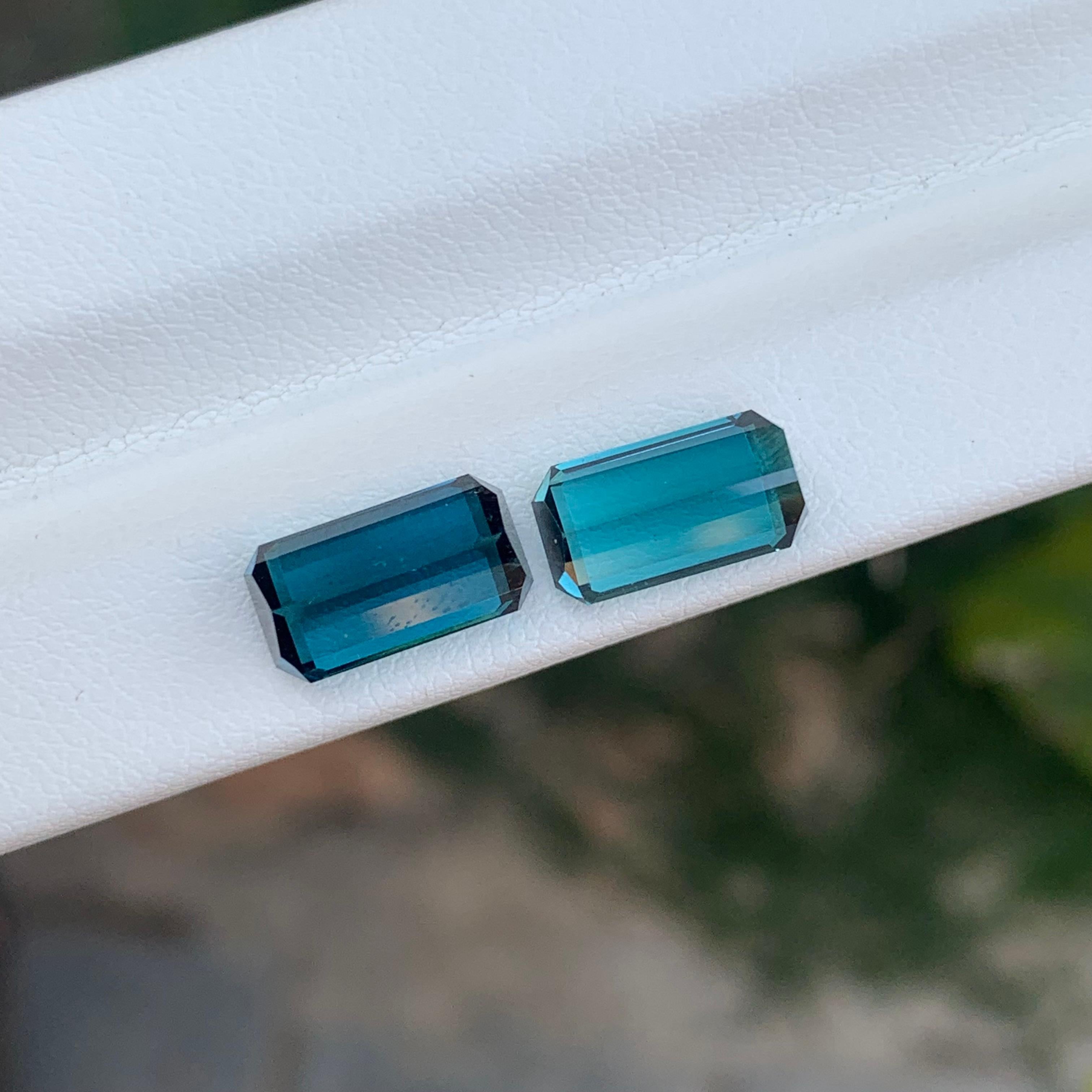 6.15 Carat Natural Loose Indicolite Tourmaline Pair Emerald Shape Gemstone (pierre précieuse en forme d'émeraude) en vente 3