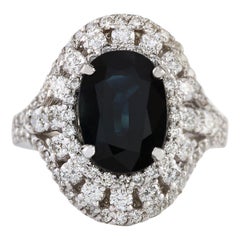 6.15 Carat Natural Sapphire 18 Karat White Gold Diamond Ring