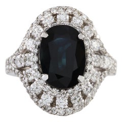 Sapphire Diamond Ring In 14 Karat White Gold 