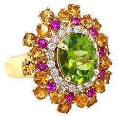 6.15 Carat Peridot Sapphire Diamond Yellow Gold Cocktail Ring