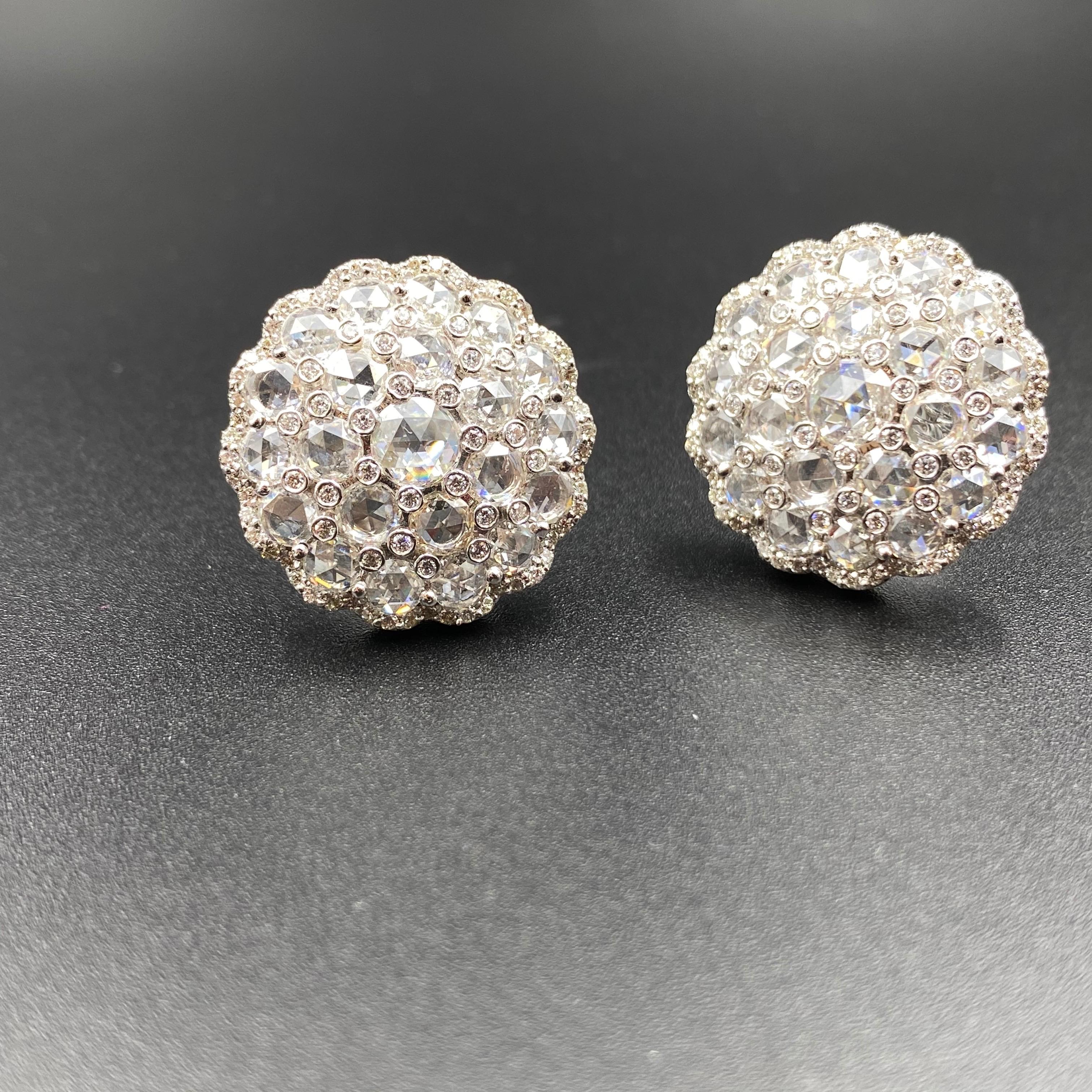 Elevate your jewelry collection with our exquisite Honeycomb Cluster Studs, a true marvel that offers:

- Mesmerizing rosecut gemstones, boasting a total of 5.27 carats for a unique and captivating allure.
- Sparkling round brilliant-cut diamonds