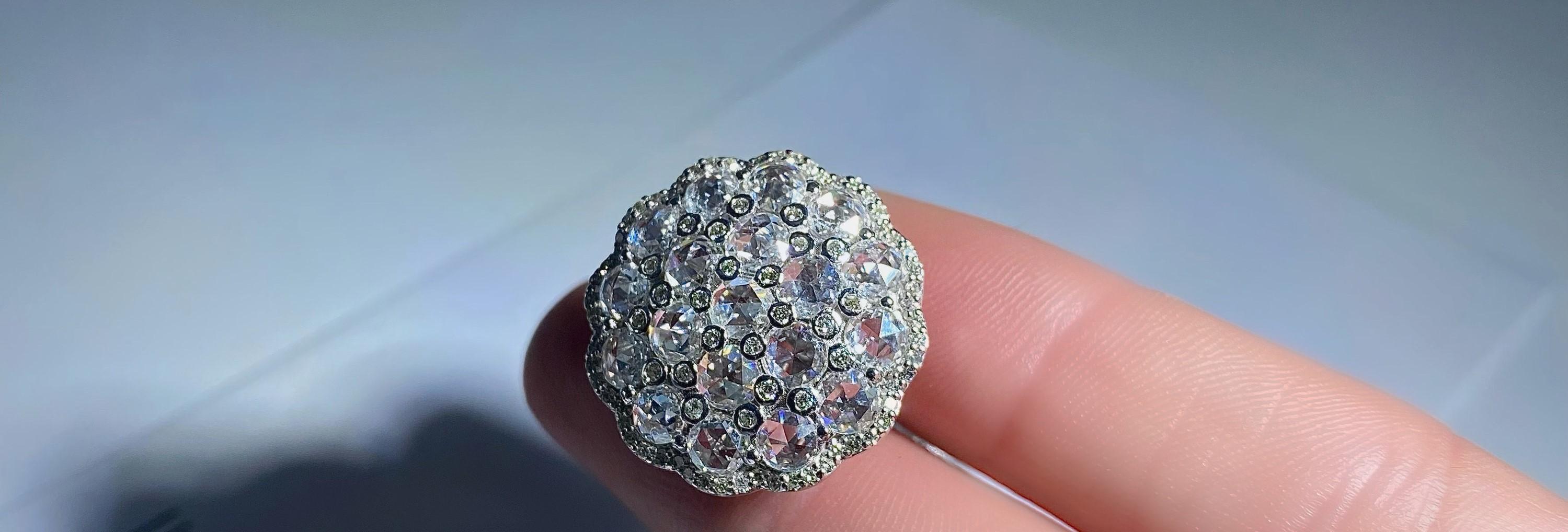6.15 Carat Rose Cut and Round Diamond Statement Dome Shaped Earrings For Sale 1