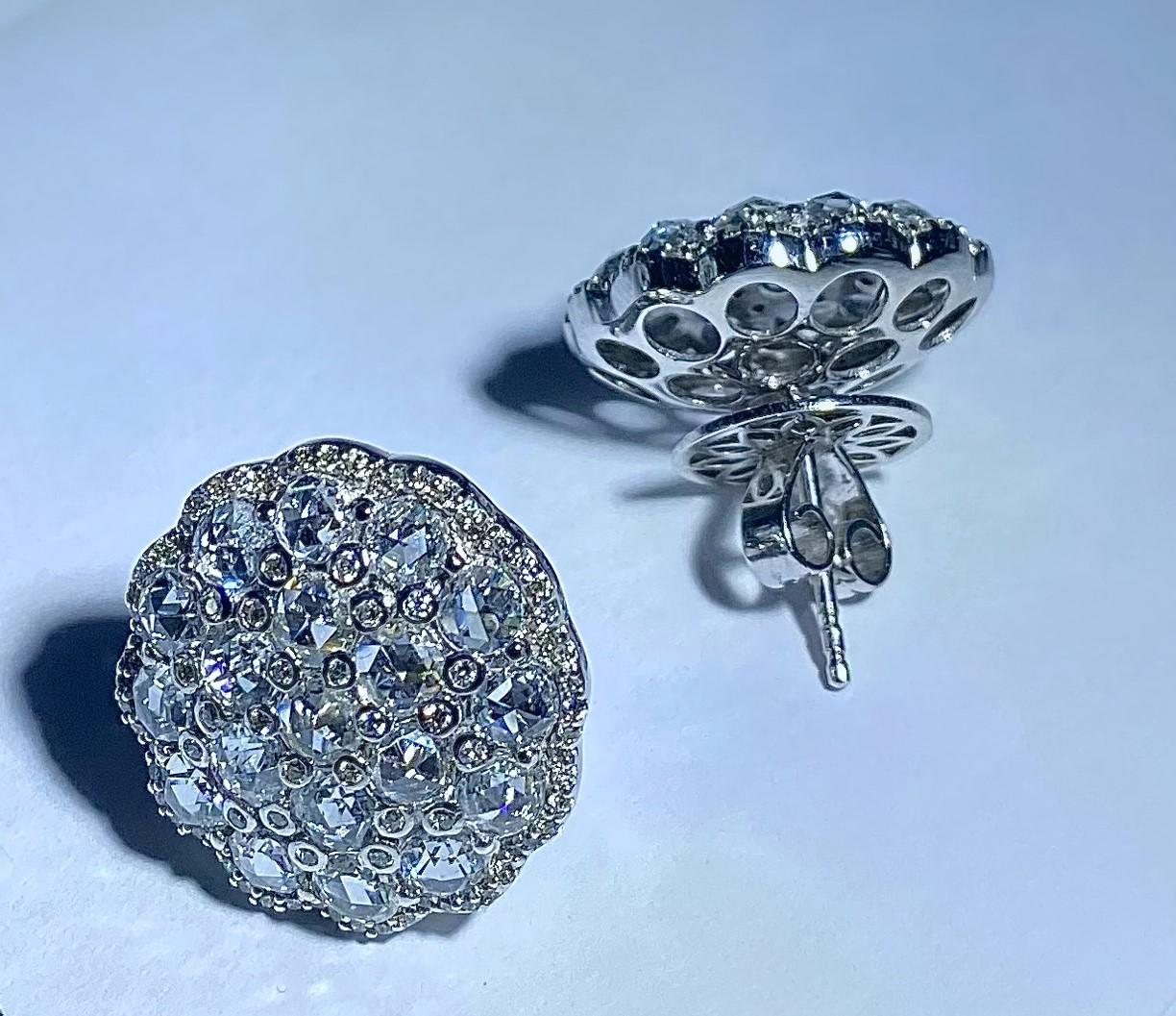 6.15 Carat Rose Cut and Round Diamond Statement Dome Shaped Earrings For Sale 2