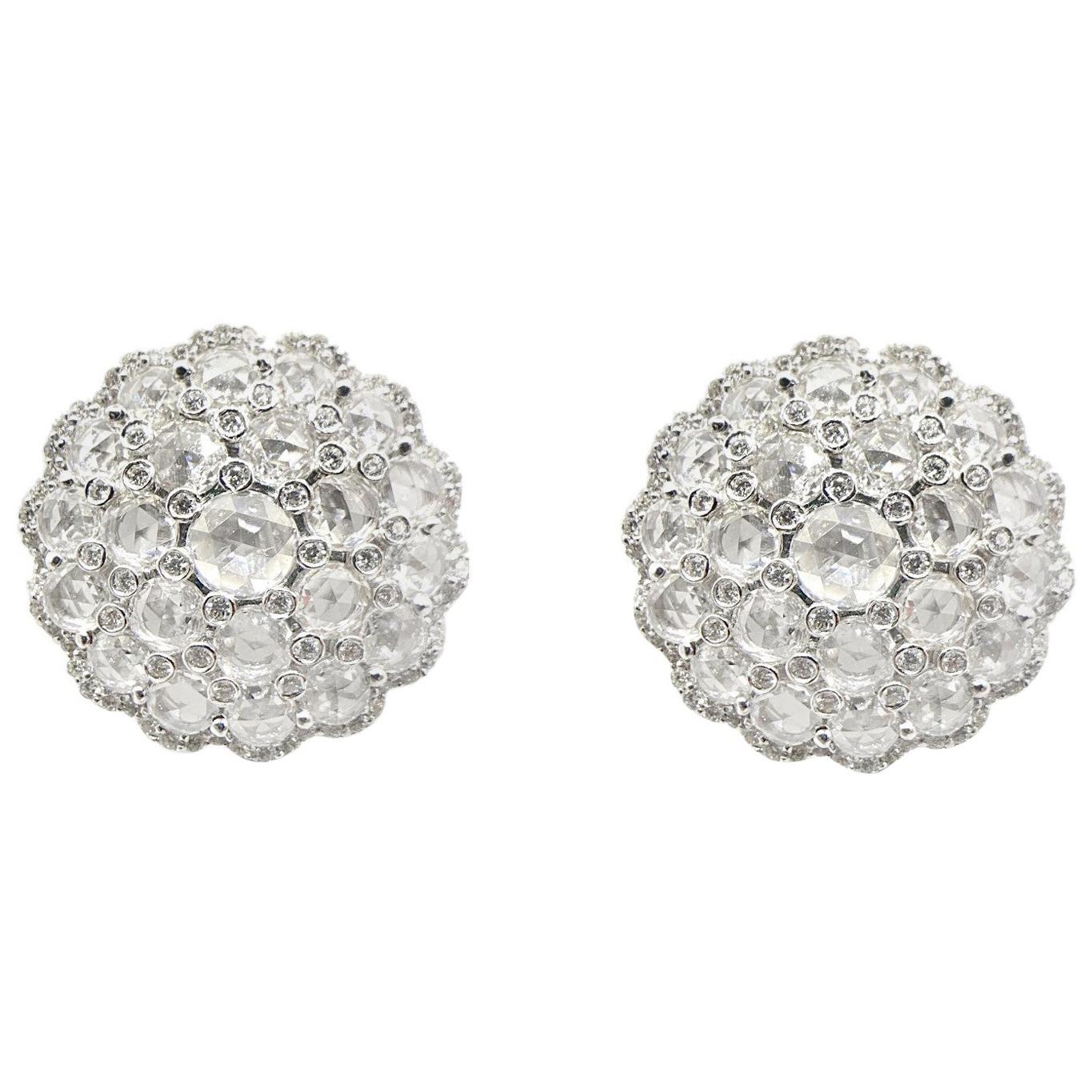 6.15 Carat Rose Cut and Round Diamond Statement Dome Shaped Earrings