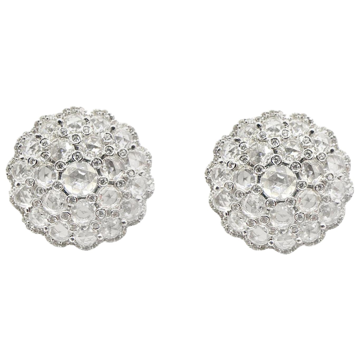 6.15 Carat Rose Cut and Round Diamond Statement Dome Shaped Earrings For Sale