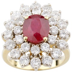 6.15 Carat Ruby Solitaire Ring with Diamond Accents Yellow Gold