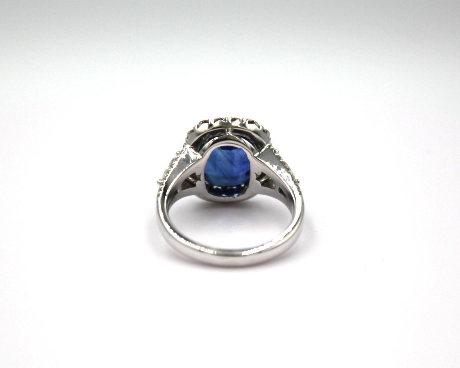 Cushion Cut 6.15 Carat Sapphire & Diamond Ring For Sale