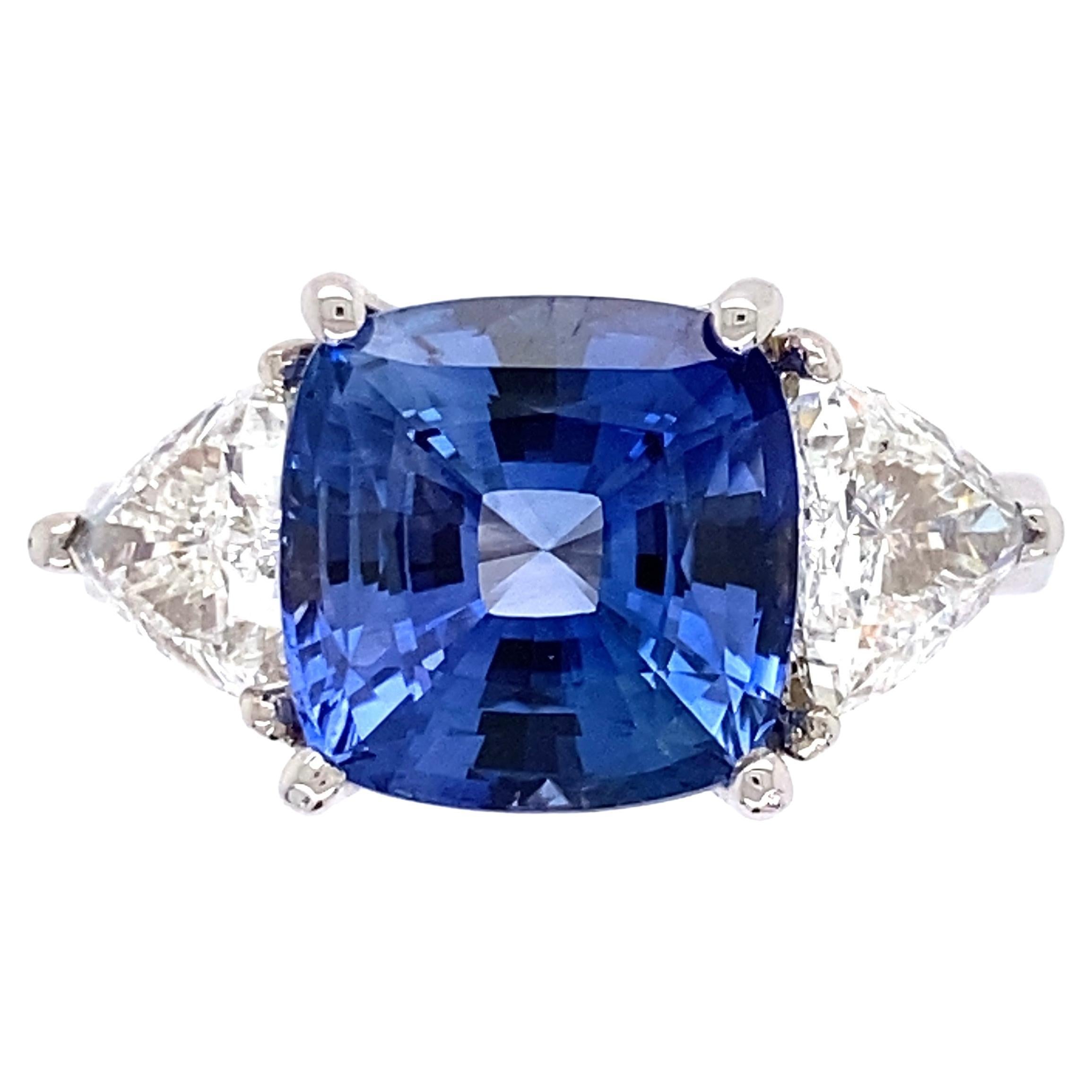 3.00 Carat Sapphire and Diamond ThreeStone Platinum Ring Fine Estate
