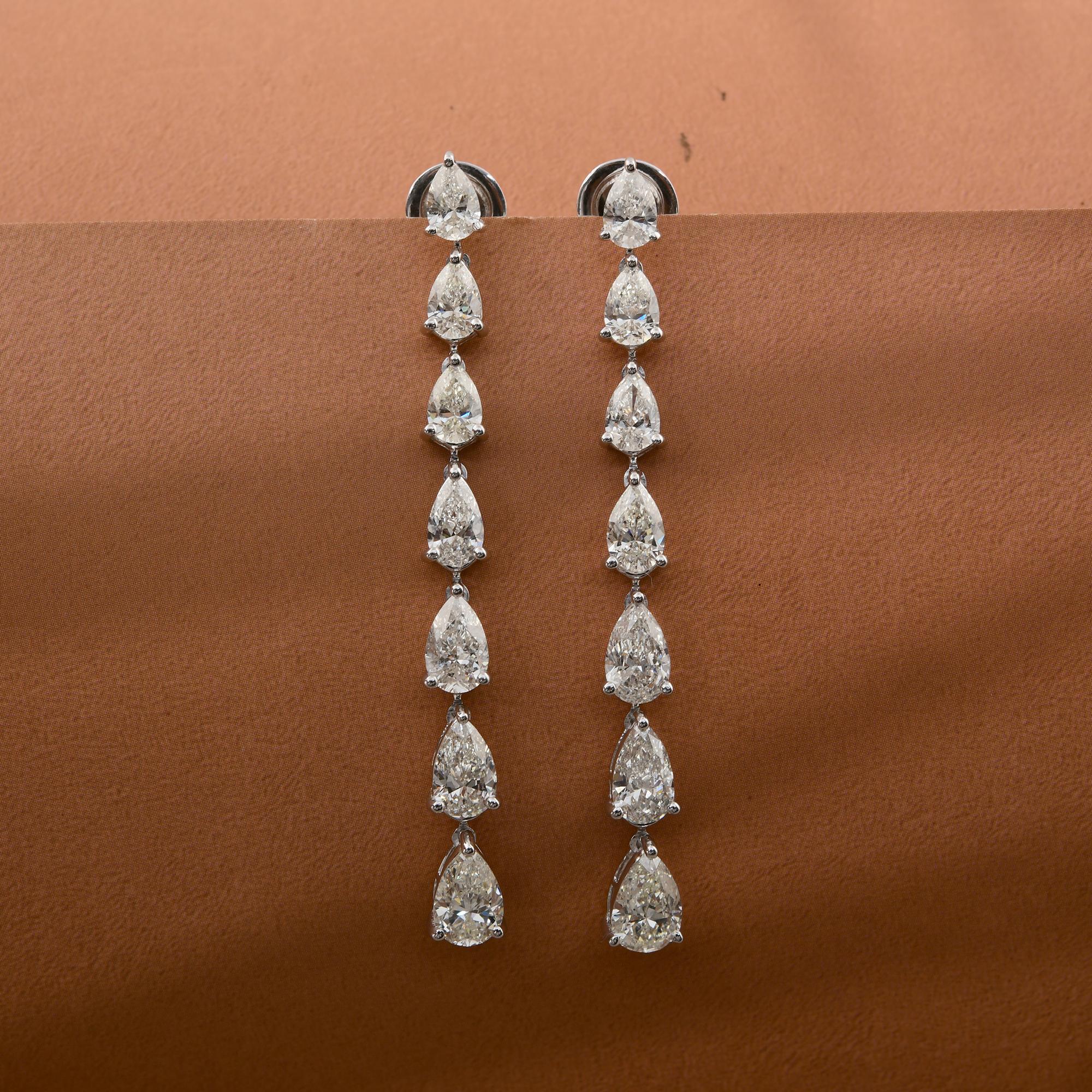 Modern 6.15 Carat SI/H Pear Brilliant Cut Diamond Dangle Earrings 14 Karat White Gold For Sale