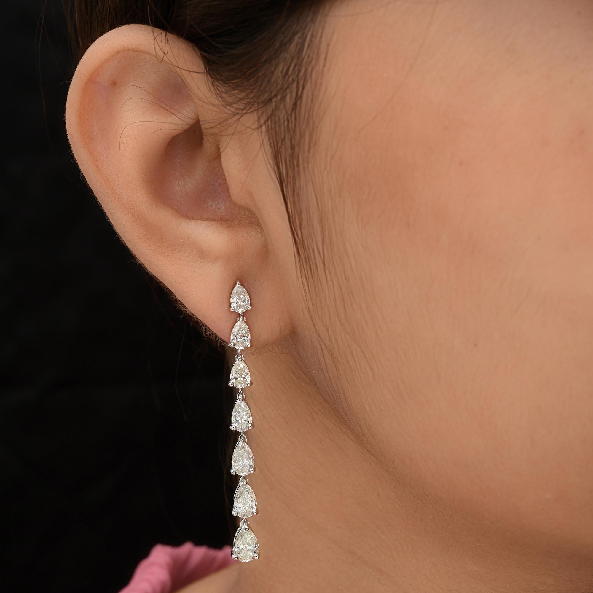 Pear Cut 6.15 Carat SI/H Pear Brilliant Cut Diamond Dangle Earrings 14 Karat White Gold For Sale