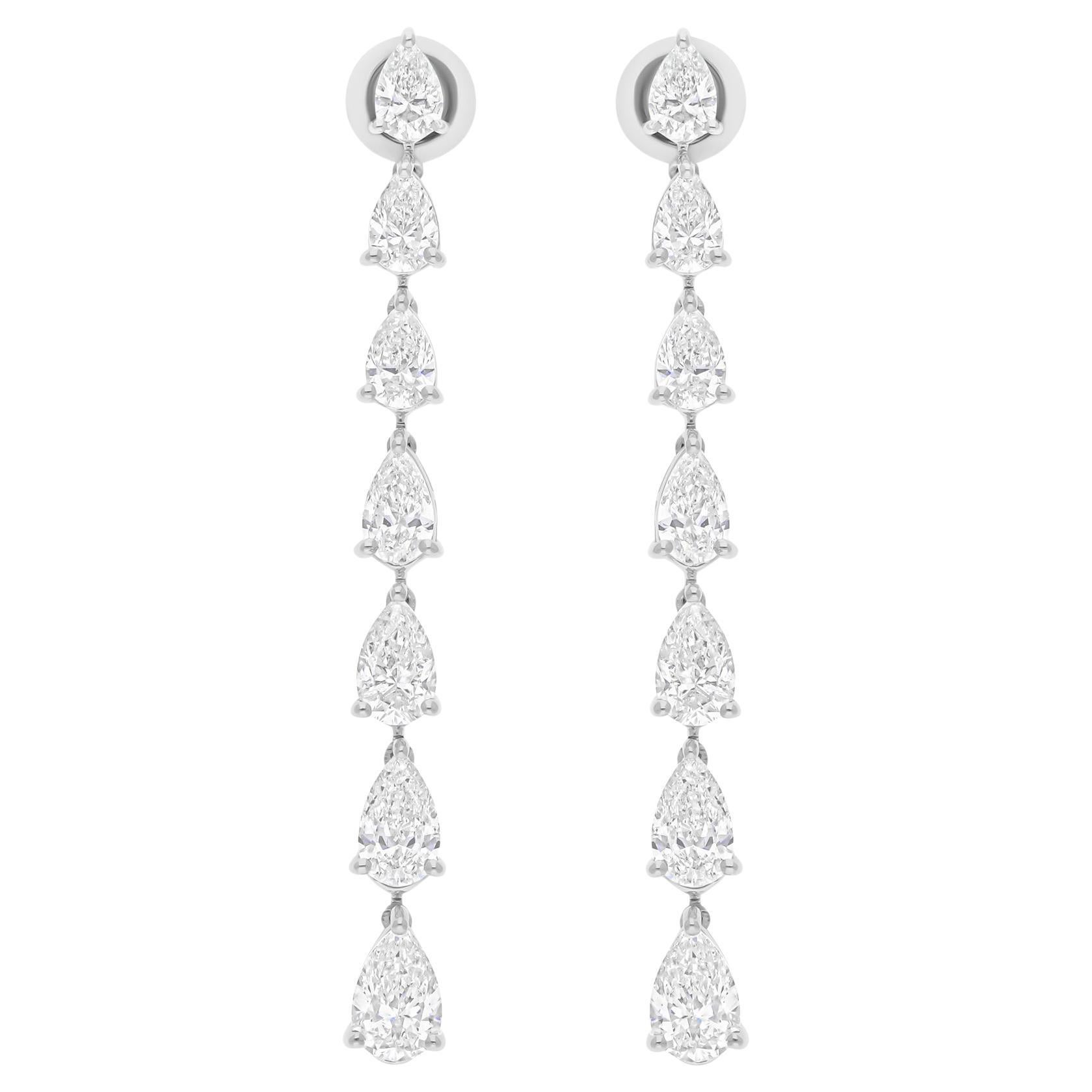 Boucles d'oreilles pendantes en or blanc 14 carats 6.15 carats SI/H diamant poire taille brillant