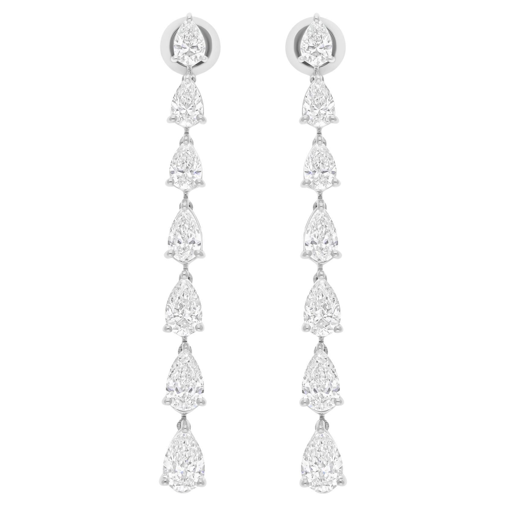 6.15 Carat SI/H Pear Brilliant Cut Diamond Dangle Earrings 18 Karat White Gold
