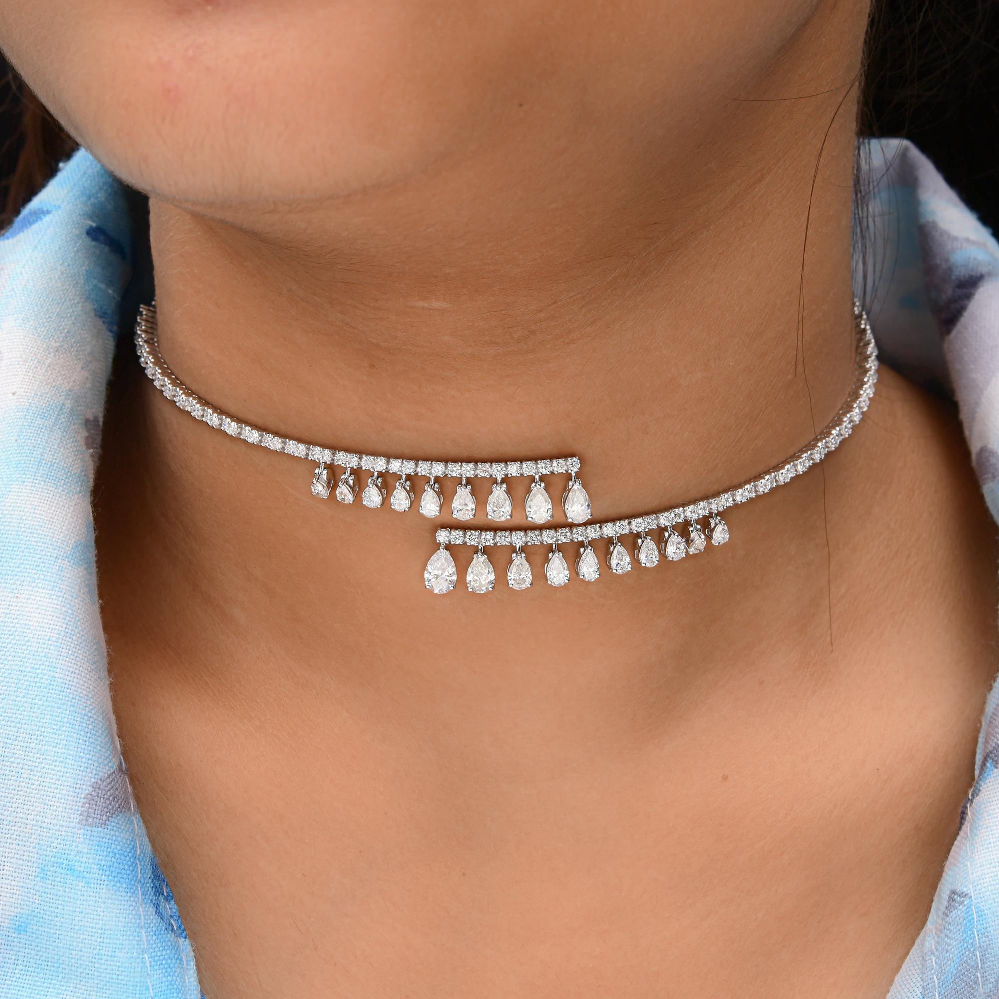 Pear Cut 6.15 Carat SI/H Pear Round Brilliant Cut Diamond Choker Necklace 18k White Gold For Sale