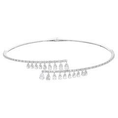 6.15 Carat SI/H Pear Round Brilliant Cut Diamond Choker Necklace 18k White Gold