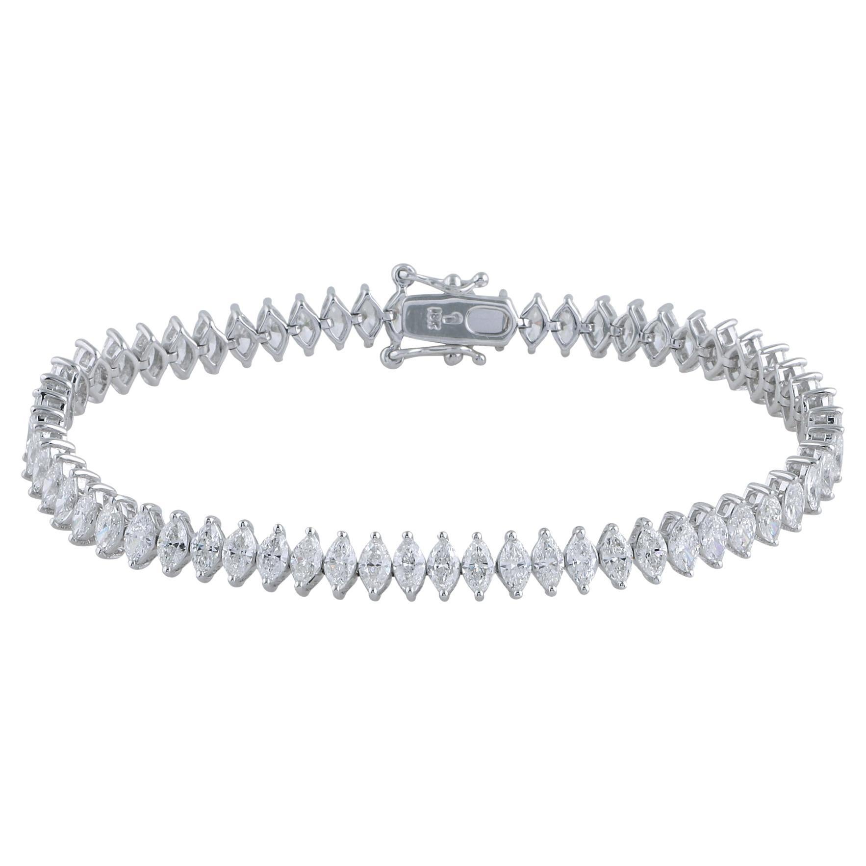 6.15 Carat SI/HI Marquise Diamond Bracelet 18 Karat White Gold Handmade Jewelry For Sale