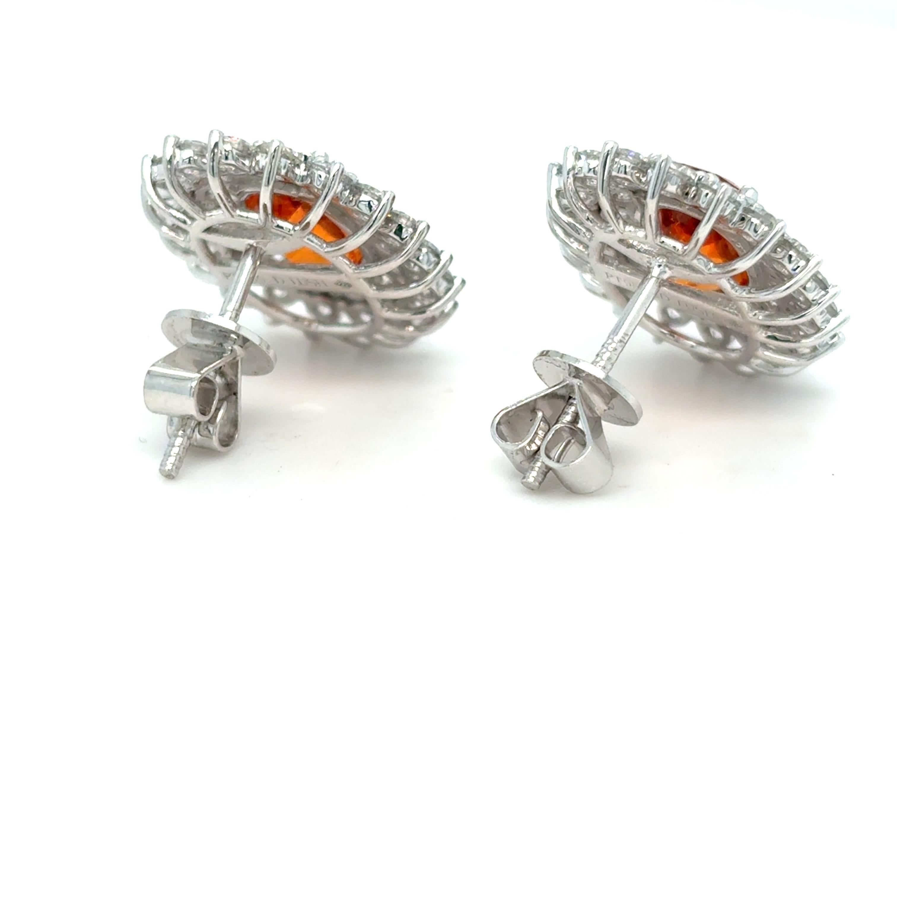 6.15 Carat Spessartite Diamond Platinum Stud Earrings For Sale 4