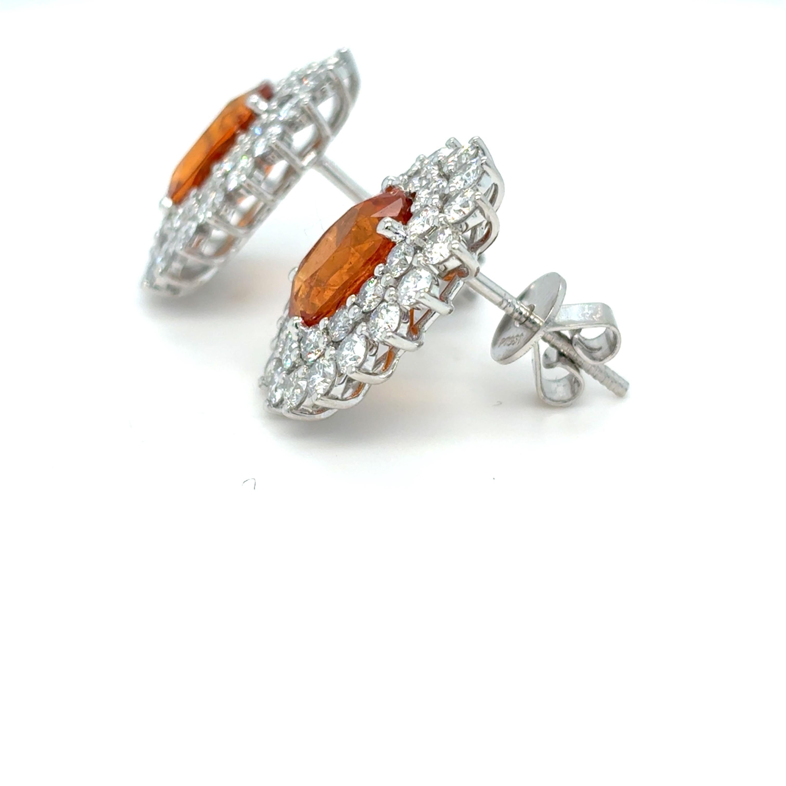 6.15 Carat Spessartite Diamond Platinum Stud Earrings For Sale 5