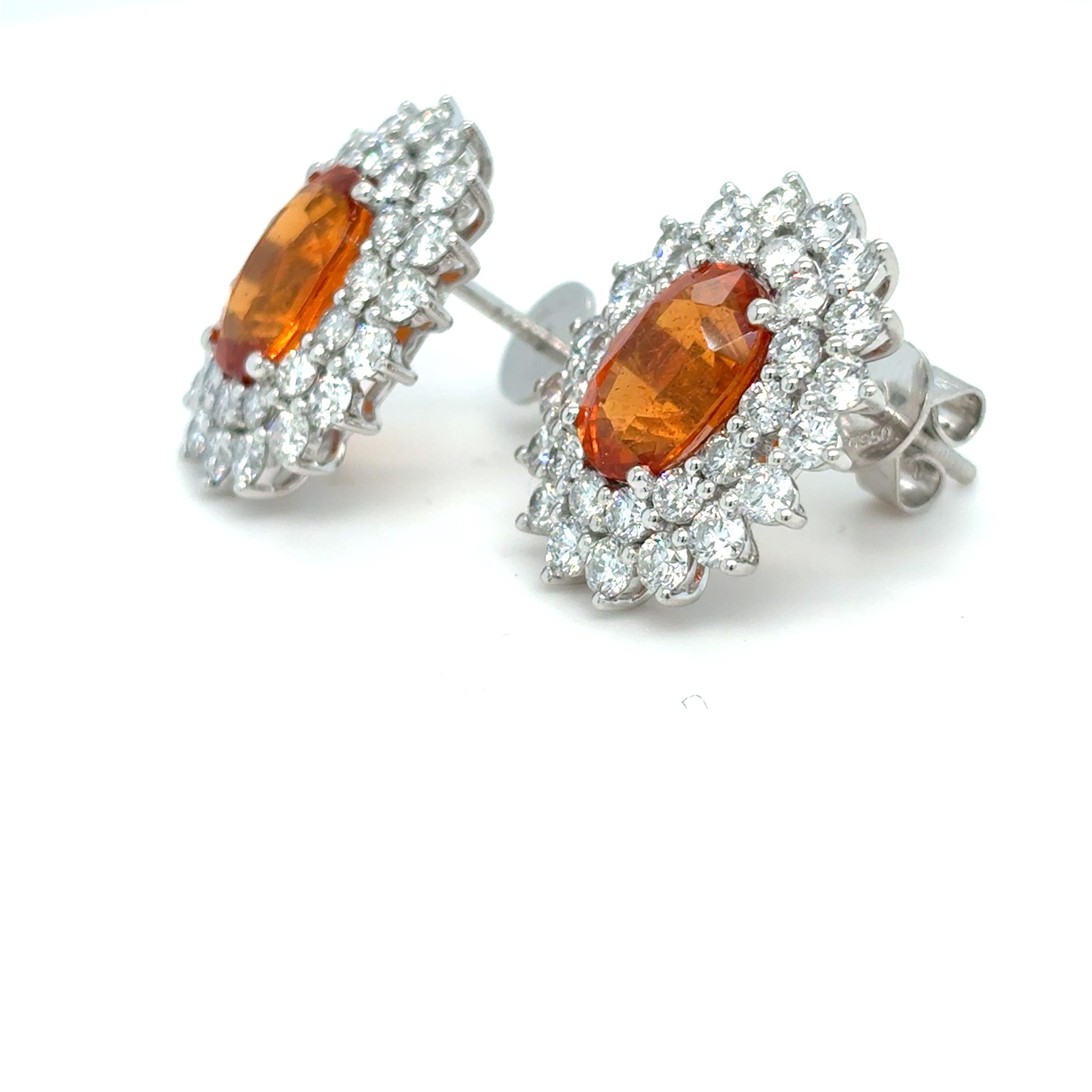 6.15 Carat Spessartite Diamond Platinum Stud Earrings For Sale 6