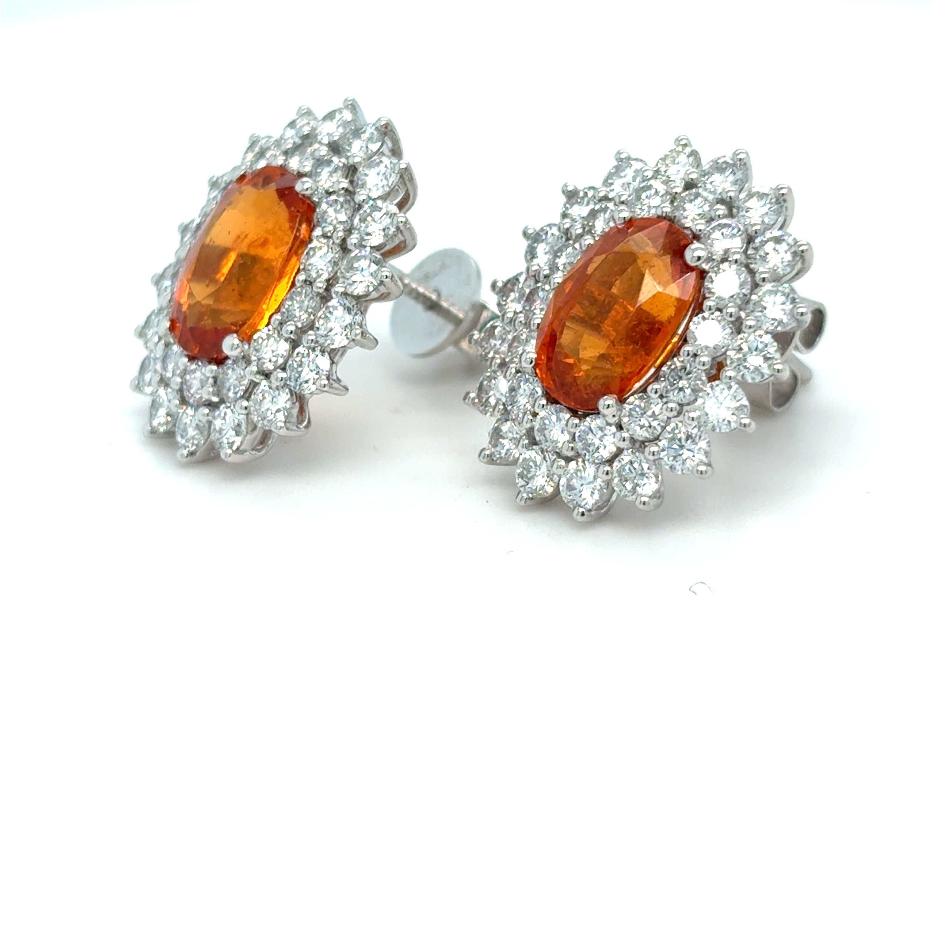 6.15 Carat Spessartite Diamond Platinum Stud Earrings For Sale 7