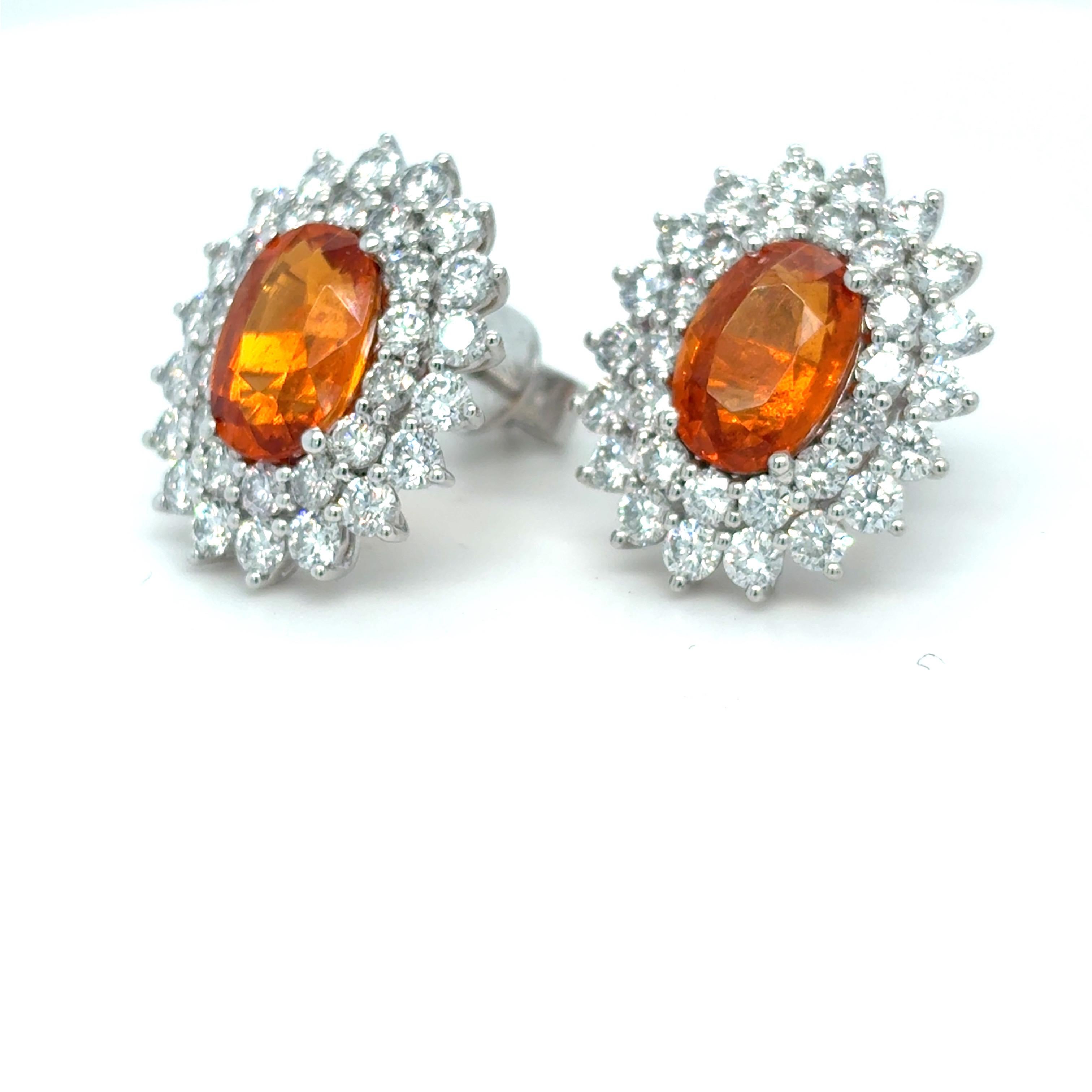 6.15 Carat Spessartite Diamond Platinum Stud Earrings For Sale 8