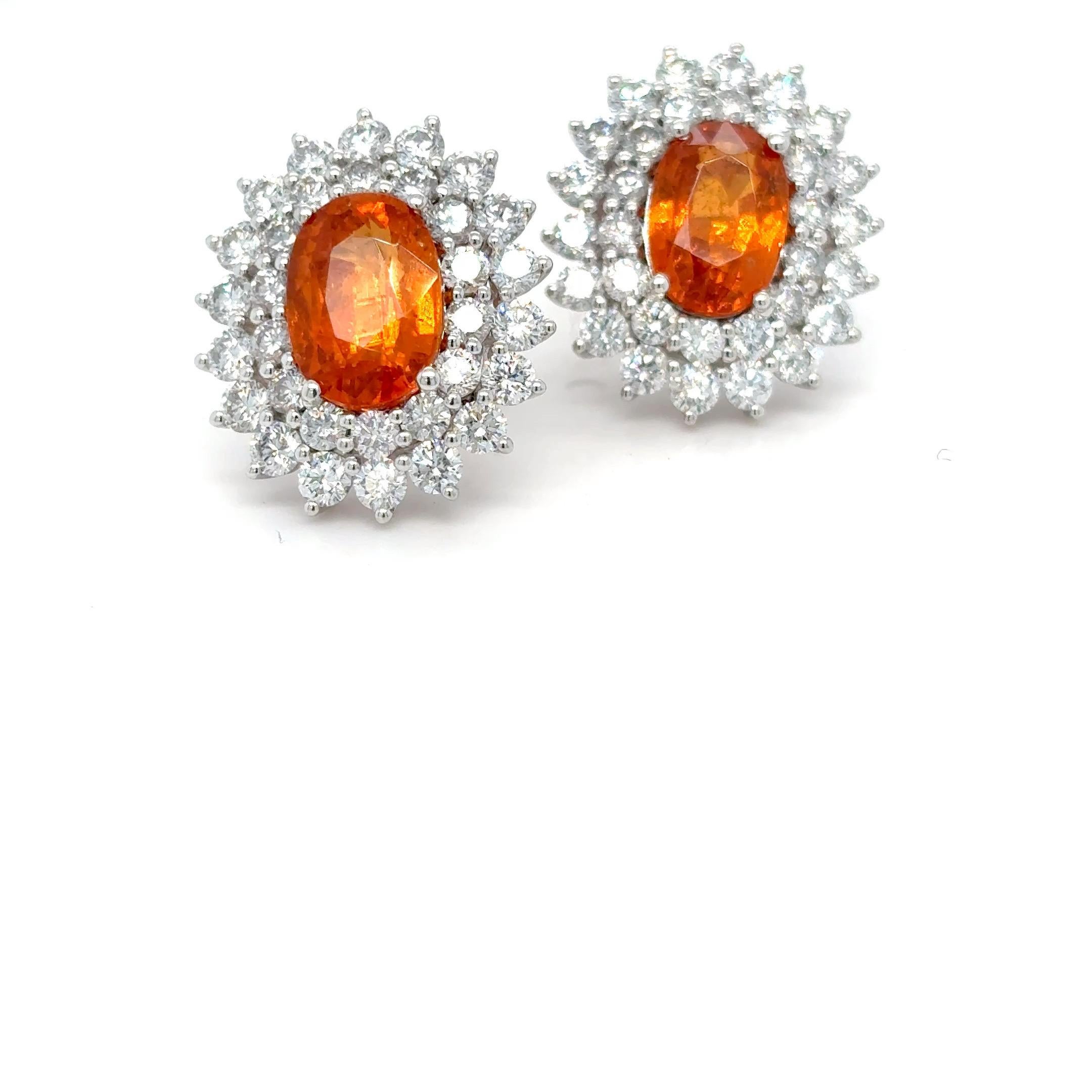 6.15 Carat Spessartite Diamond Platinum Stud Earrings For Sale 9