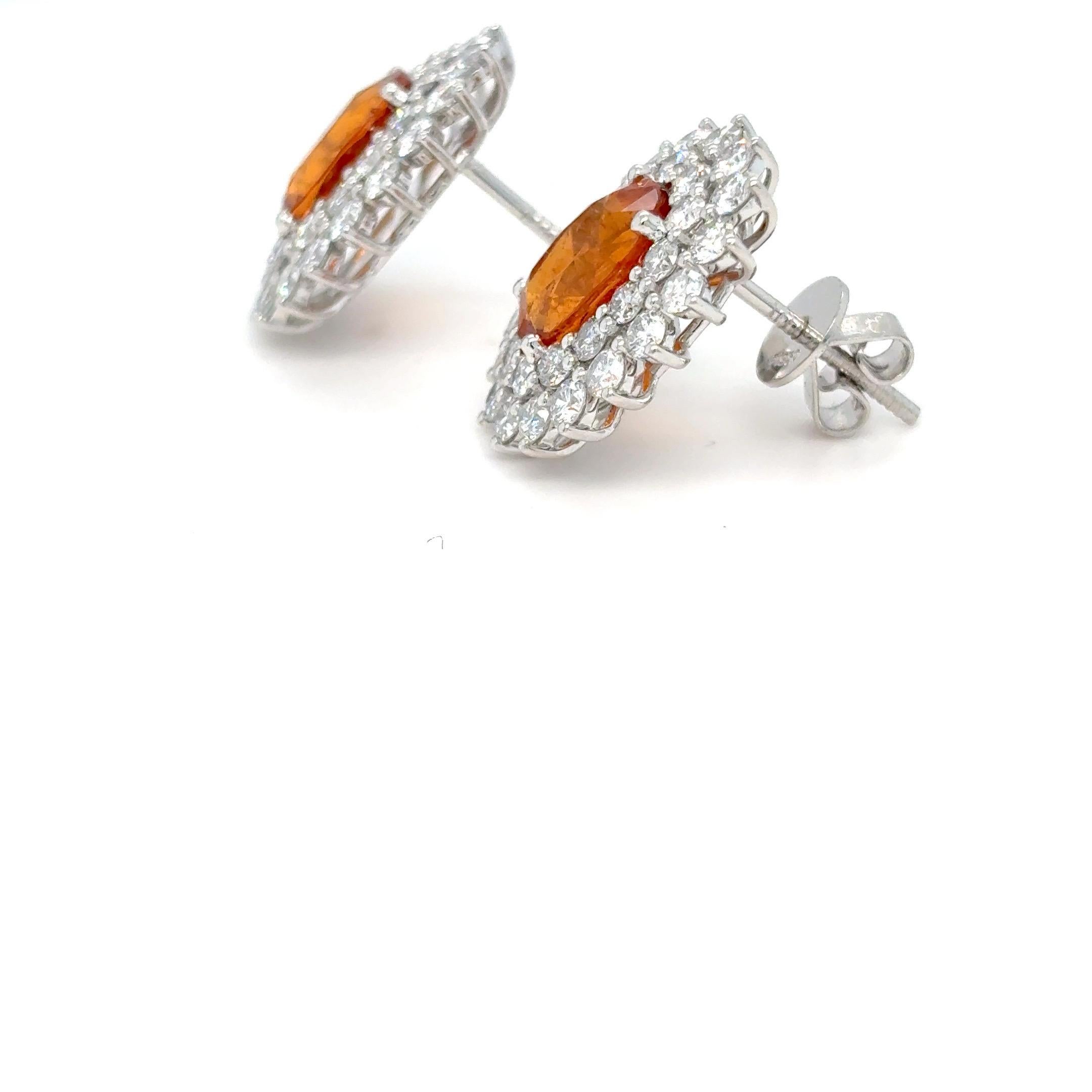 6.15 Carat Spessartite Diamond Platinum Stud Earrings For Sale 10