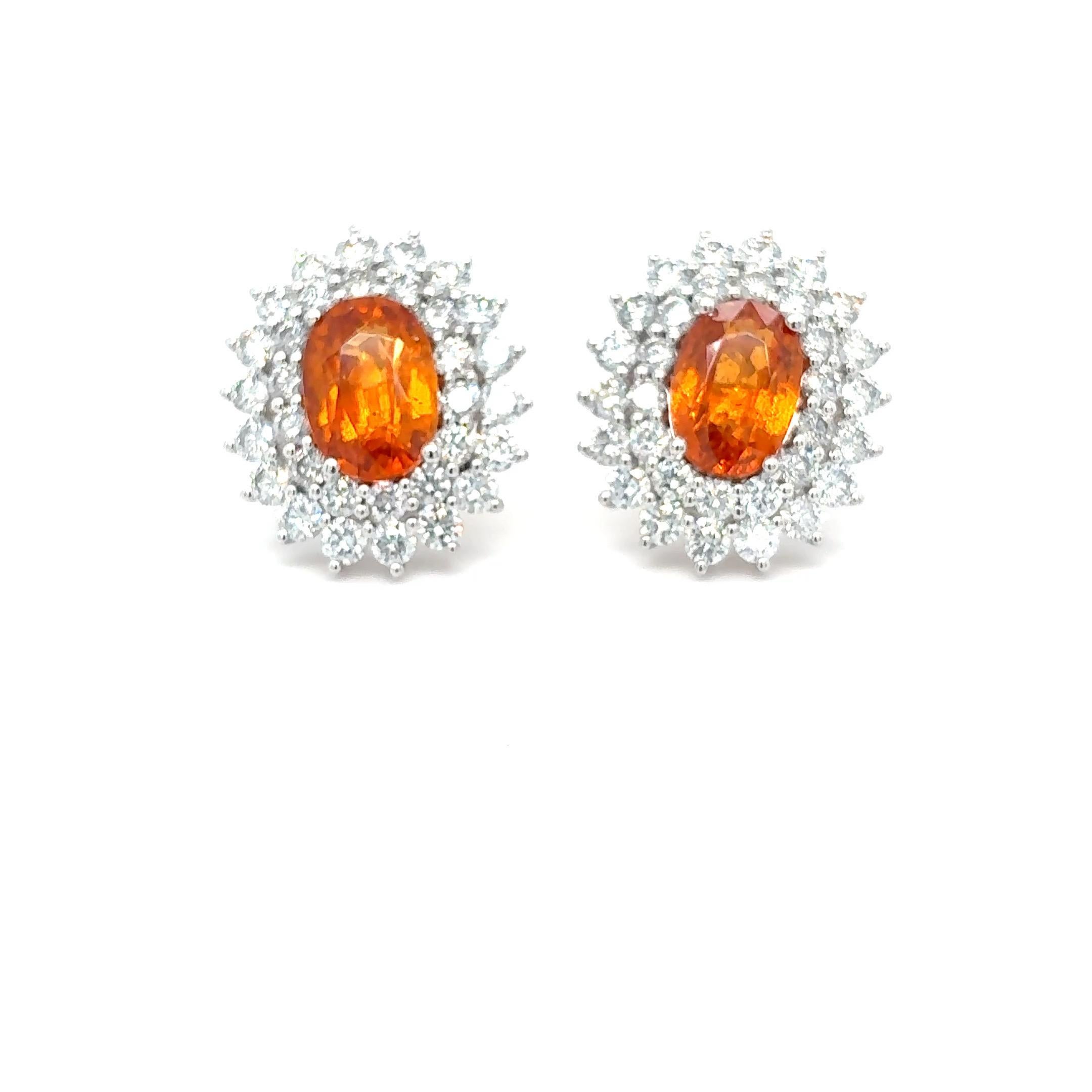 6.15 Carat Spessartite Diamond Platinum Stud Earrings For Sale 11
