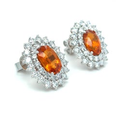 6.15 Carat Spessartite Diamond Platinum Stud Earrings