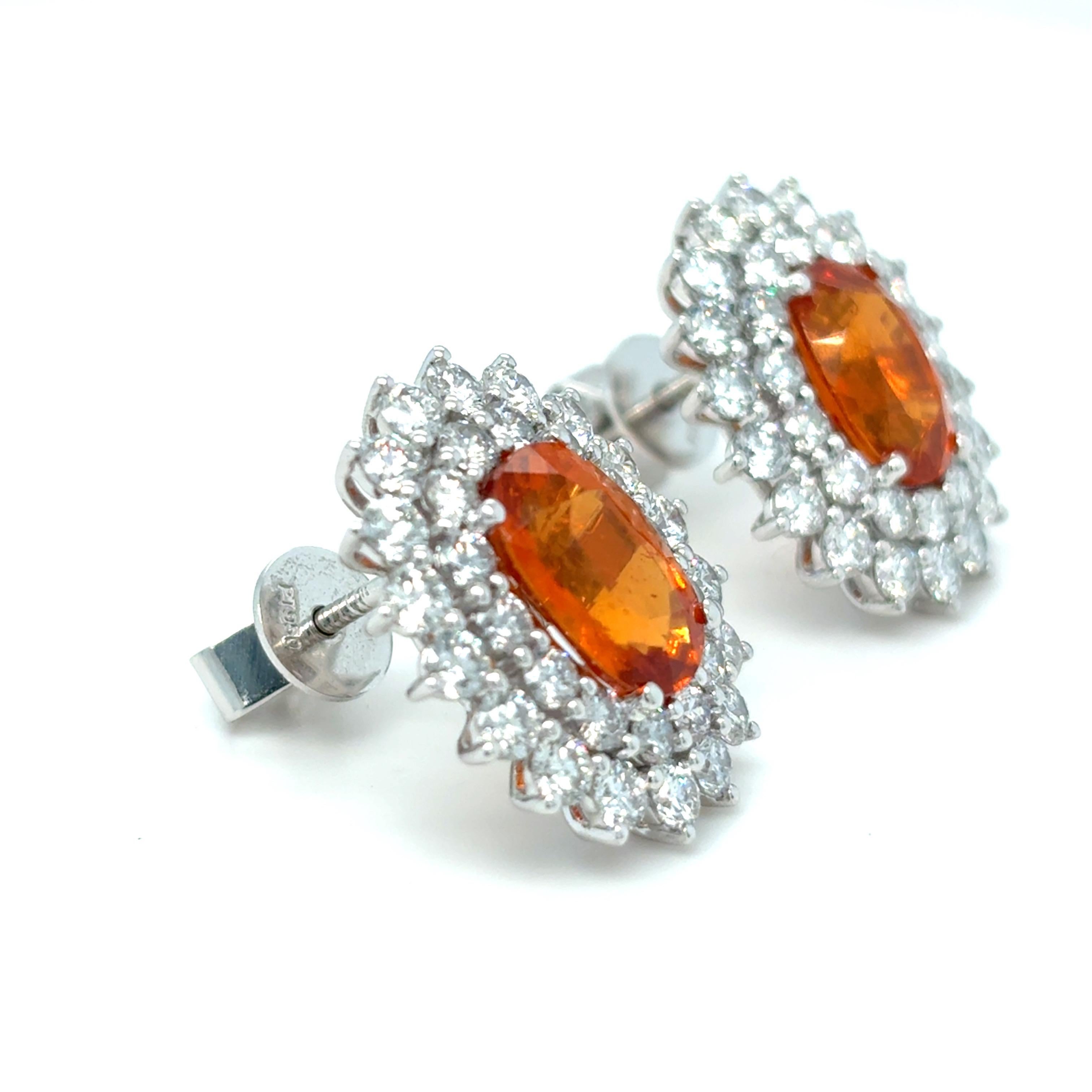 6.15 Carat Spessartite Diamond Platinum Stud Earrings In New Condition For Sale In Trumbull, CT