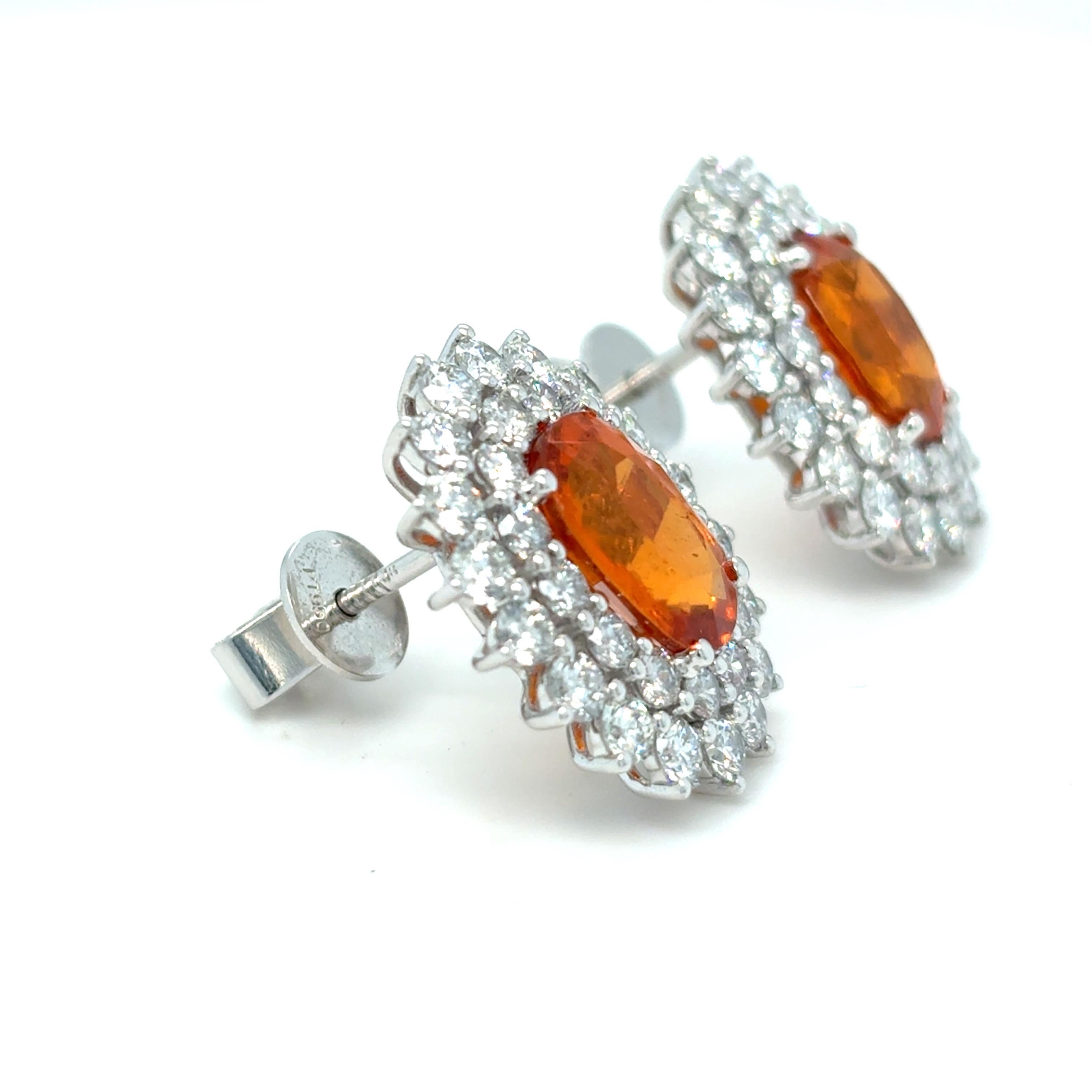 Women's 6.15 Carat Spessartite Diamond Platinum Stud Earrings For Sale