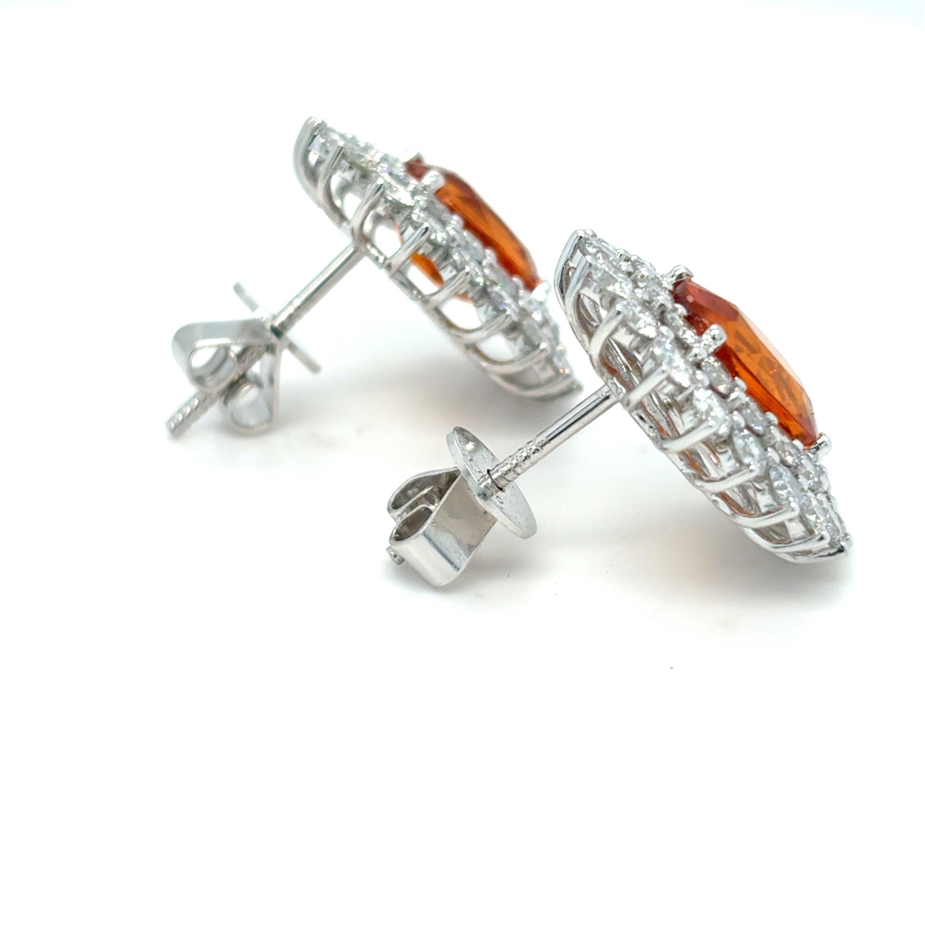 6.15 Carat Spessartite Diamond Platinum Stud Earrings For Sale 2