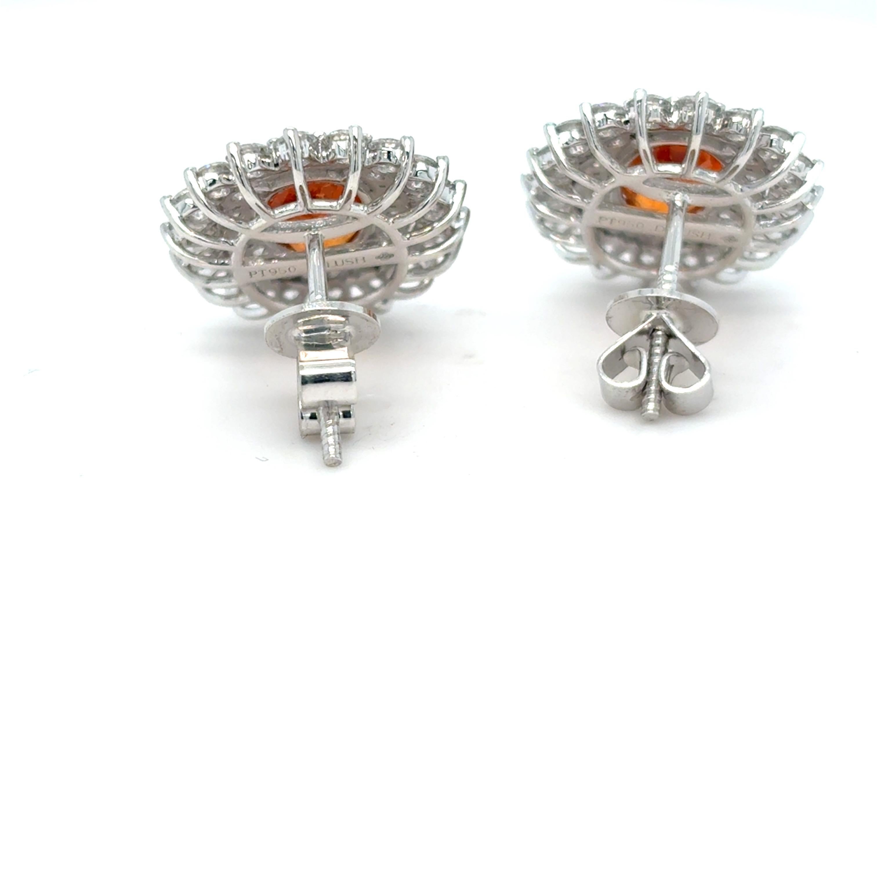6.15 Carat Spessartite Diamond Platinum Stud Earrings For Sale 3