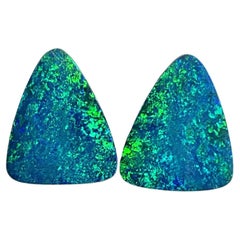 6.15 Carats Australian Opal Pair Royal Green Flash with blue play of color Gem