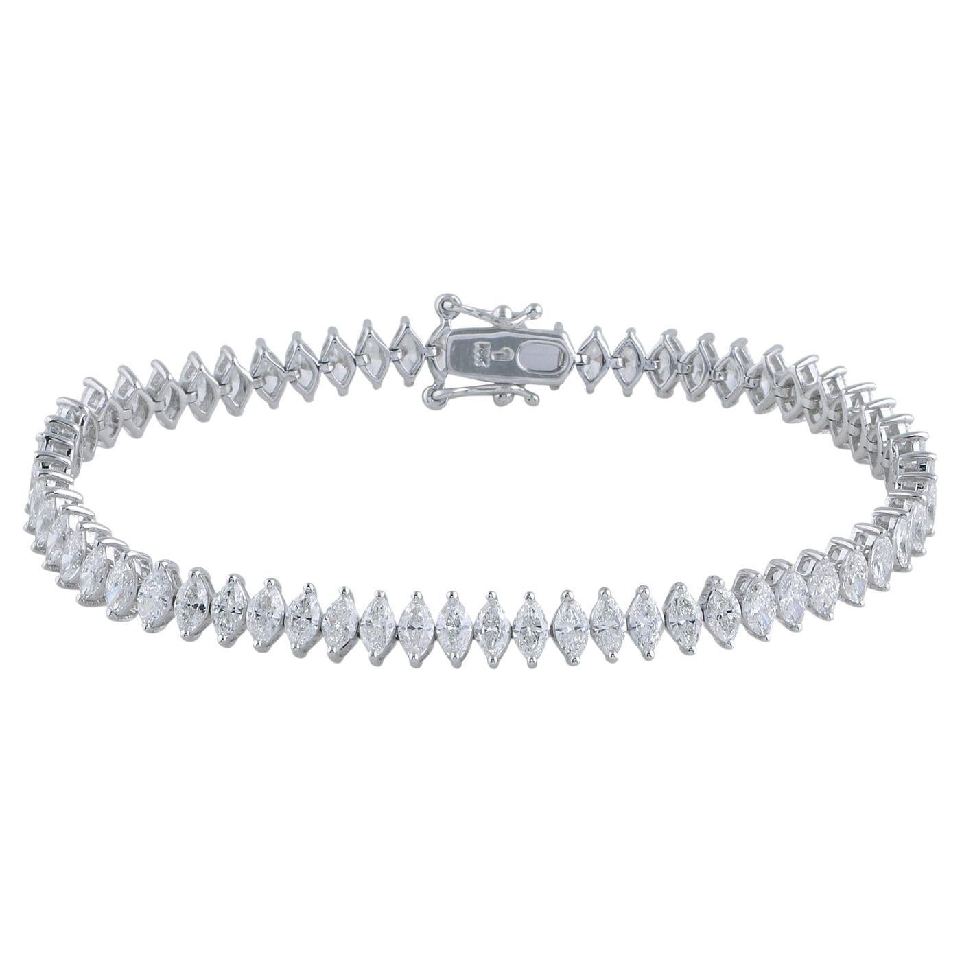 Bracelet tennis marquise en or 14 carats avec diamants de 6,15 carats