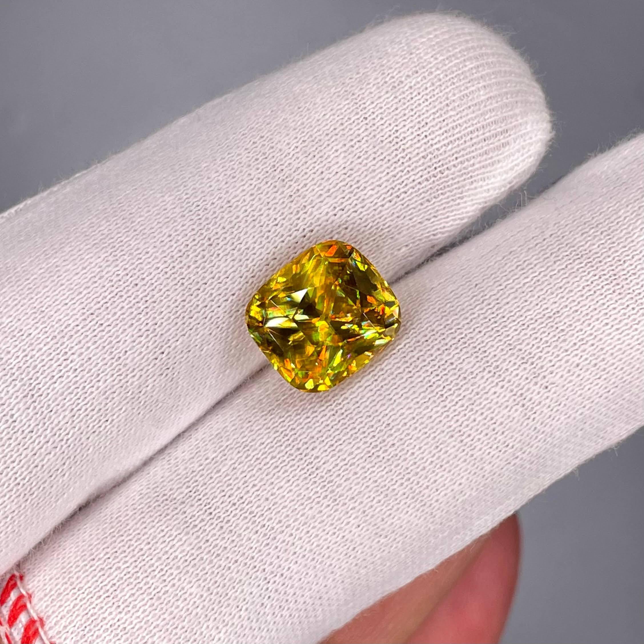 Modern 6.15 Carats Fine Quality Sphene Stone Fancy Cushion Cut Madagascar's Gemstone For Sale