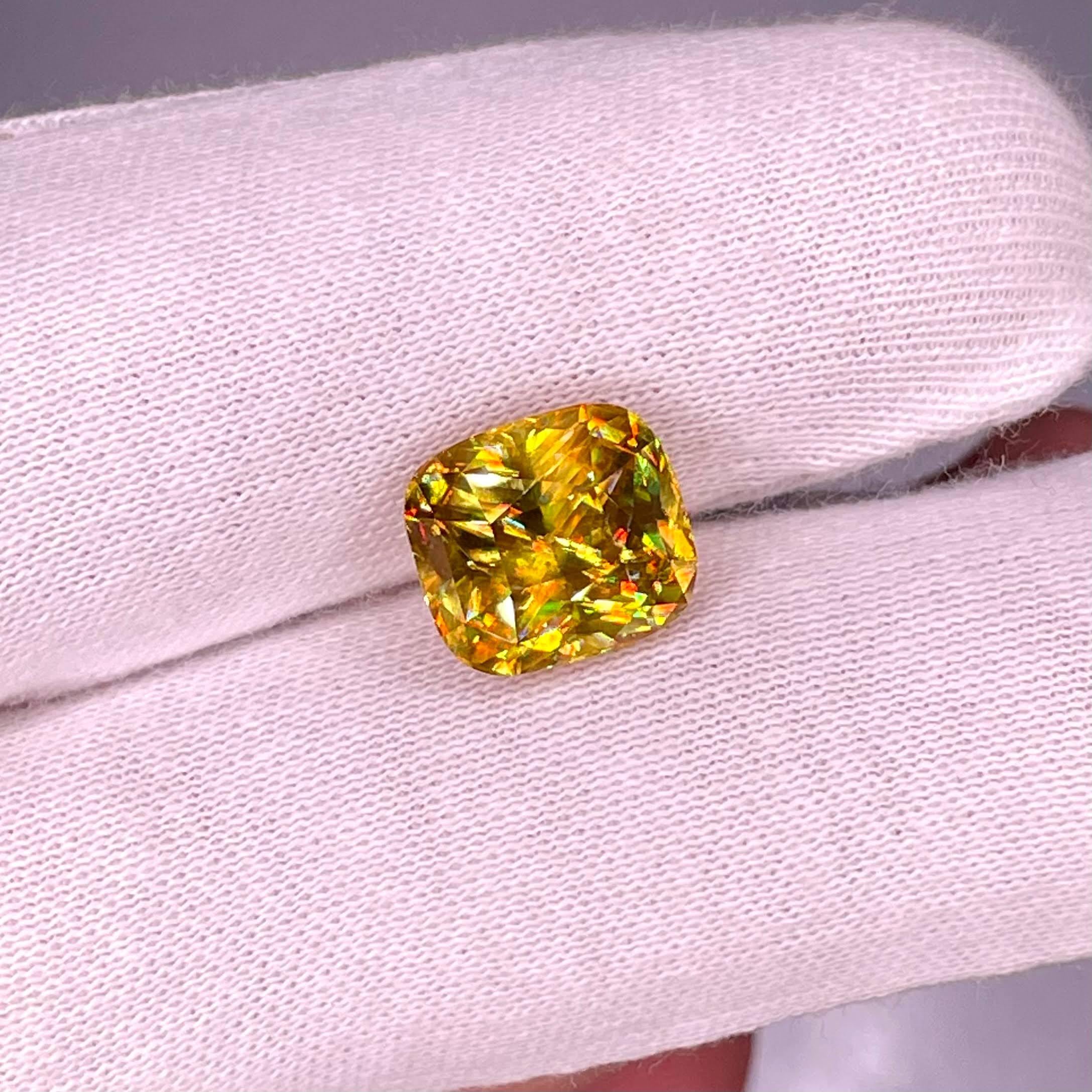 Women's or Men's 6.15 Carats Fine Quality Sphene Stone Fancy Cushion Cut Madagascar's Gemstone For Sale