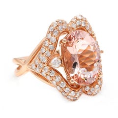 6.15 Carat Impressive Natural Morganite and Diamond 14K Solid Rose Gold Ring