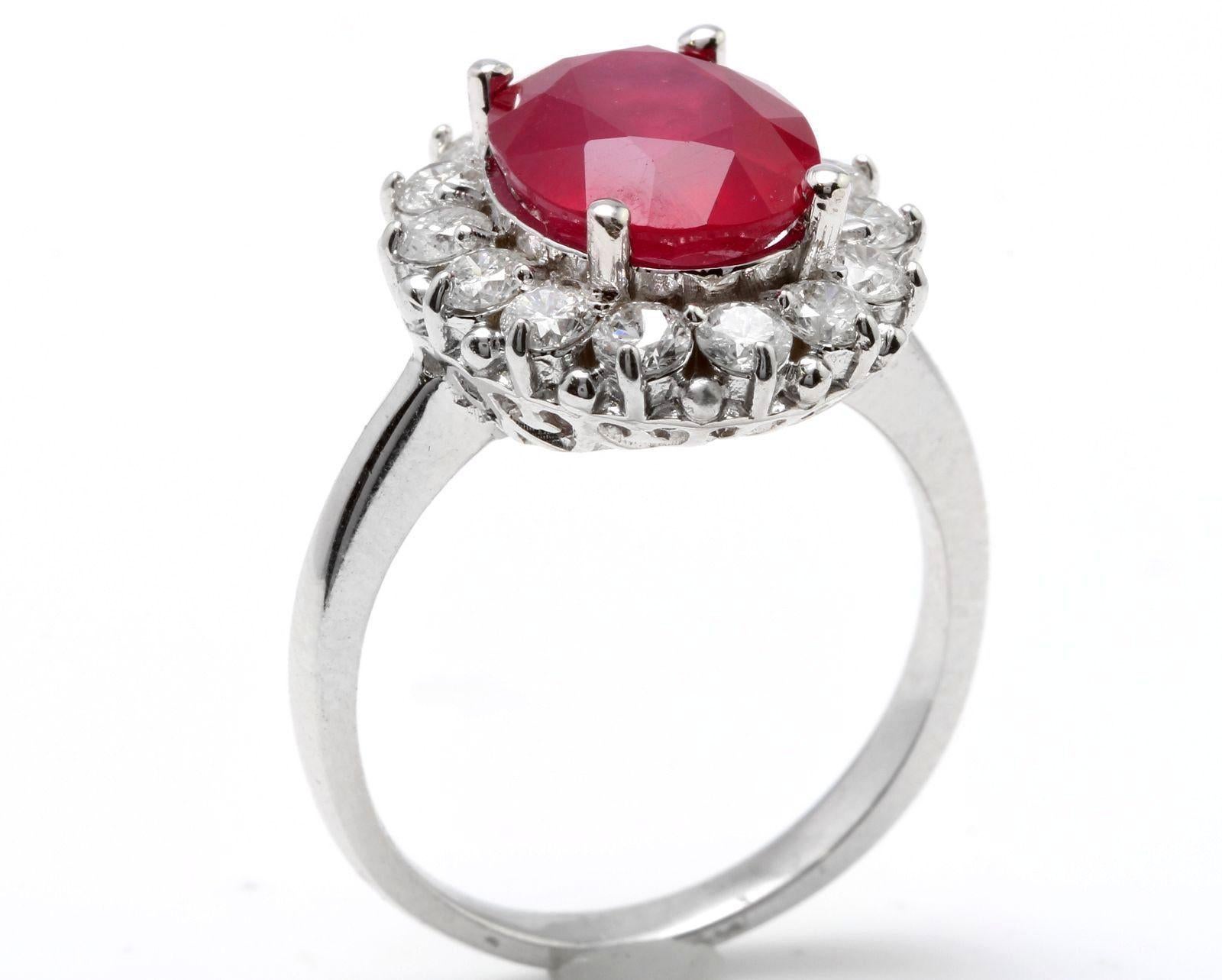 Mixed Cut 6.15 Carat Impressive Natural Red Ruby and Diamond 14 Karat White Gold Ring For Sale