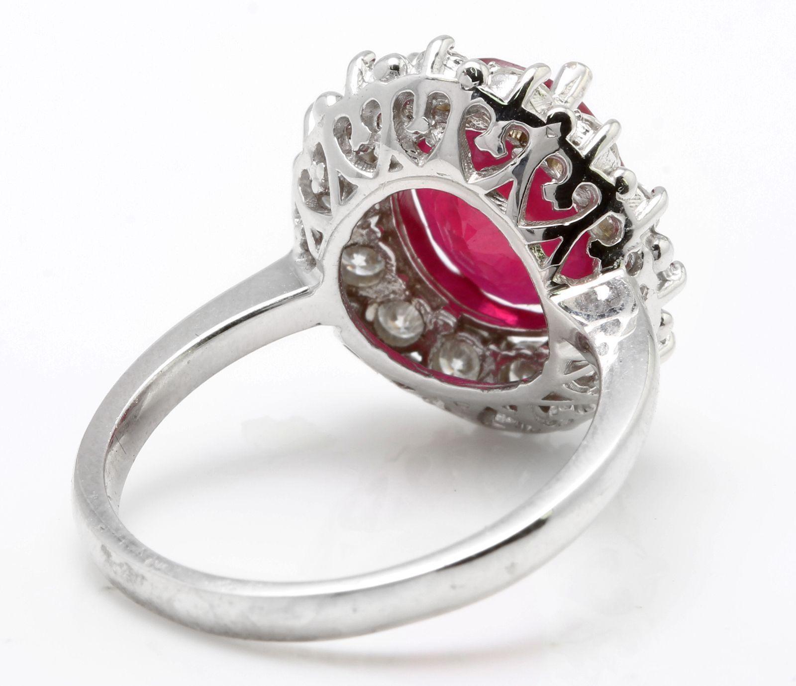 6.15 Carat Impressive Natural Red Ruby and Diamond 14 Karat White Gold Ring In New Condition For Sale In Los Angeles, CA