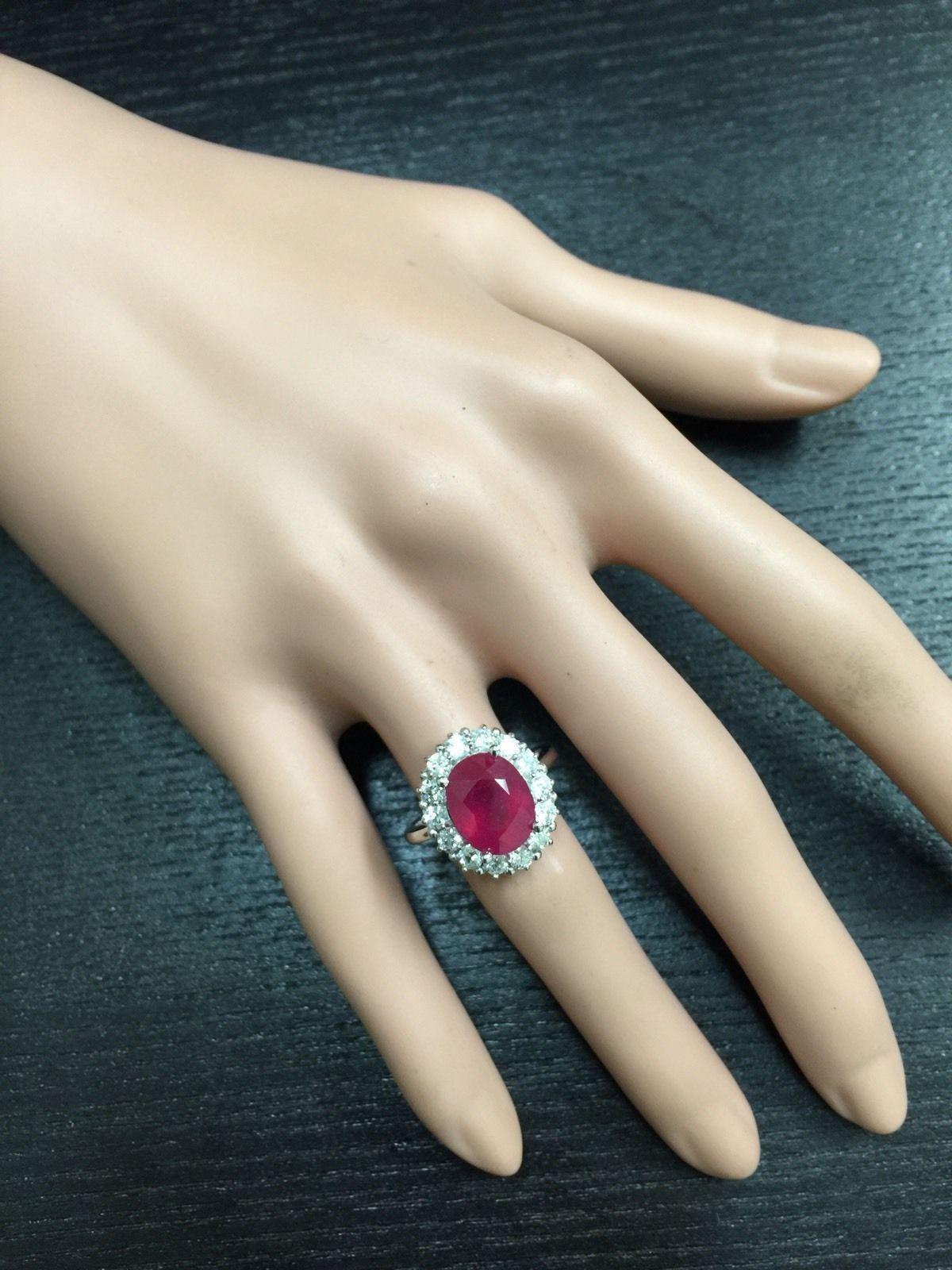 Women's 6.15 Carat Impressive Natural Red Ruby and Diamond 14 Karat White Gold Ring For Sale