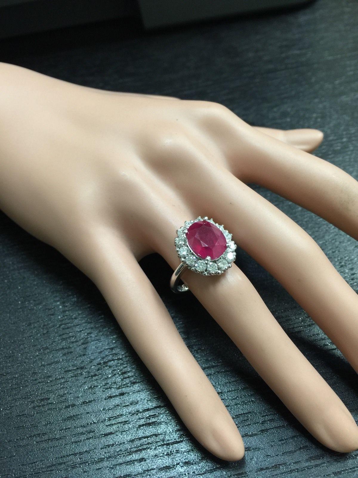 6.15 Carat Impressive Natural Red Ruby and Diamond 14 Karat White Gold Ring For Sale 1