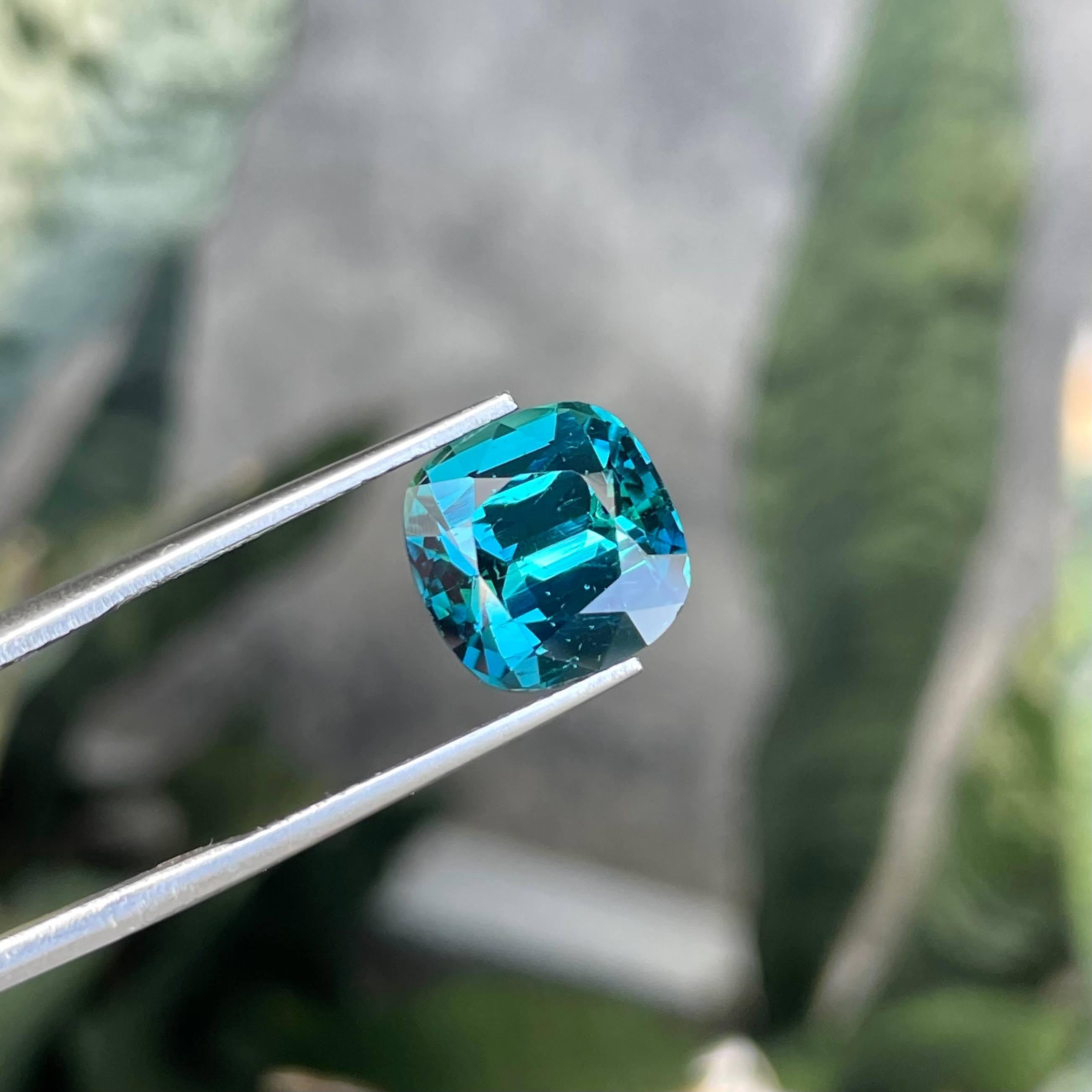 Women's or Men's 6.15 carats Lagoon Blue Tourmaline Step Cushion Cut Natural Afghan Gemstone For Sale