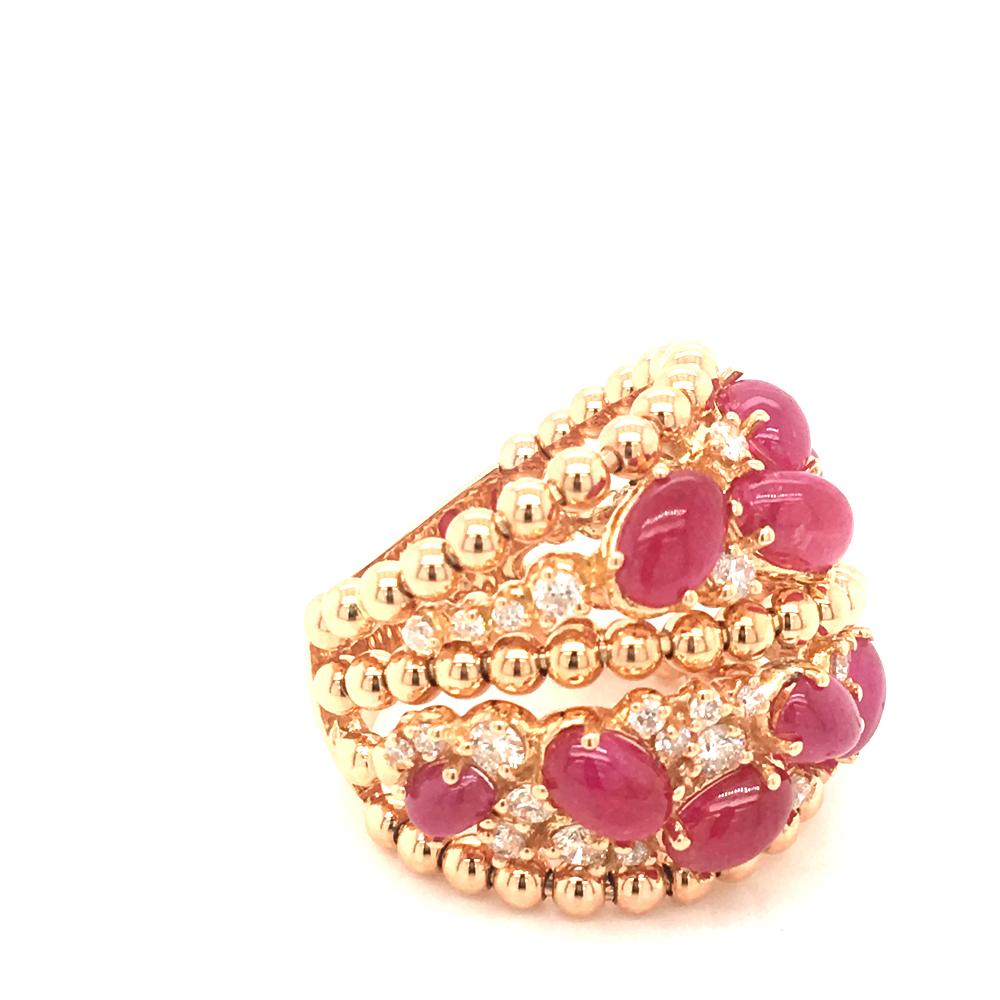 Baroque Revival 6.15 Carat of Cabochon Ruby and 0.85 Carat Round Diamonds Cocktail Ring On Rose  For Sale