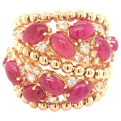 6.15 Carat of Cabochon Ruby and 0.85 Carat Round Diamonds Cocktail Ring On Rose